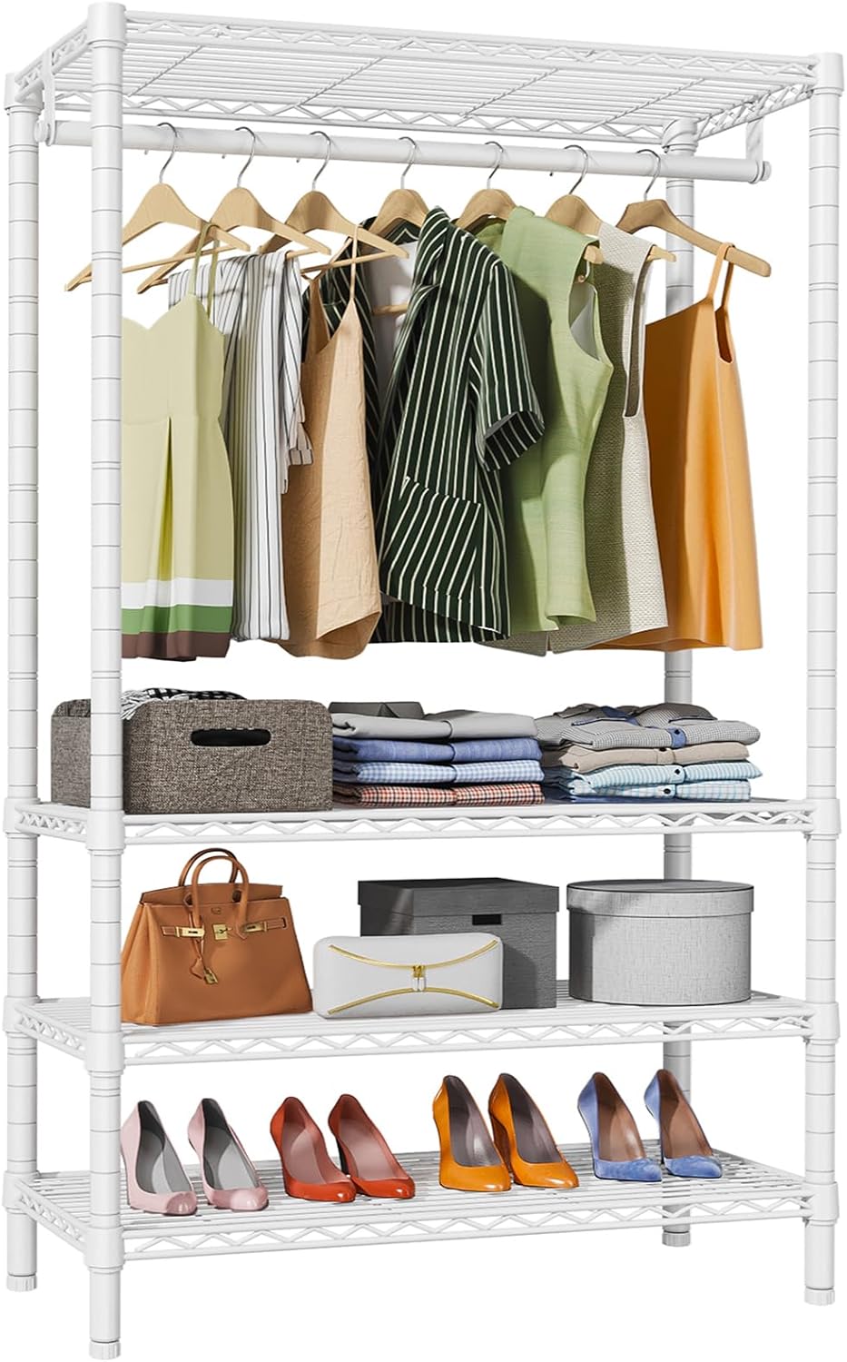 VIPEK V1 Wire Garment Rack 4 Tiers Heavy Duty Clothes Rack for Hanging Clothes Freestanding Closet Clothing Rack with 4 Adjustable Shelves, 35.4" L X 15.7" W X 70.9" H, Max Load 500LBS, White
