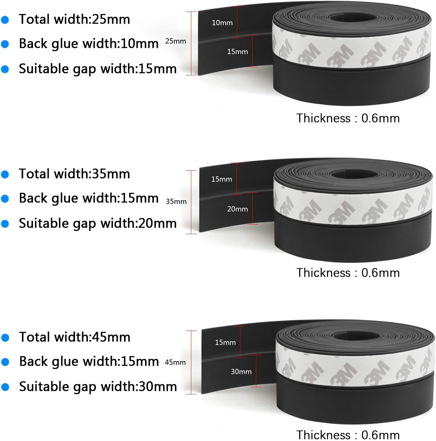 TAROSE Weather Stripping, Silicone Door Seal Strip Door, 16 Feet Long Black (Width 45mm)