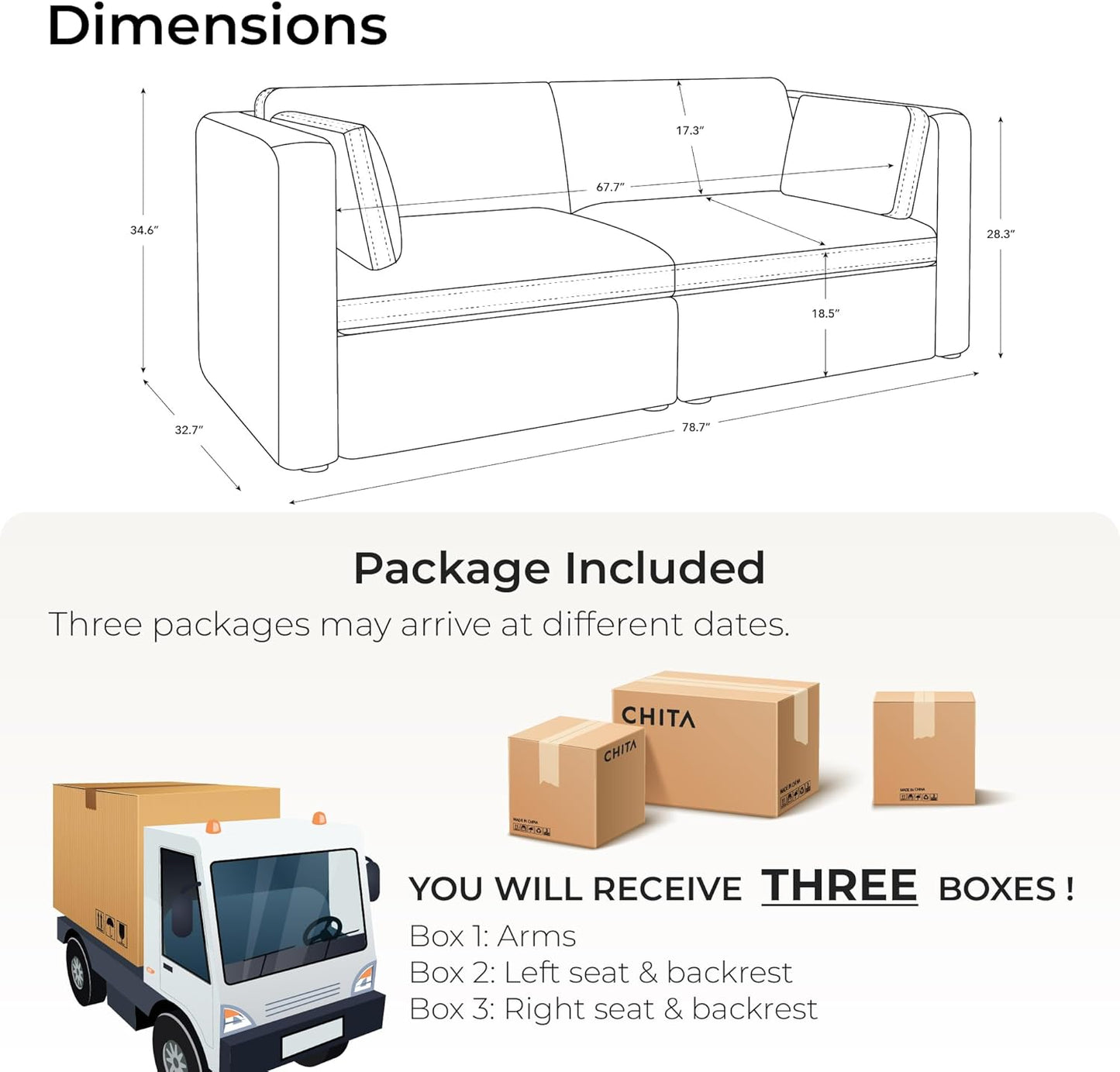 CHITA Small Modular Sectional Fabric Sofa Set, Extra Comfty Loveseat Cloud Couch, FSC Certified Modular Sectional Couch for Living Room, 78 inch Width,2 Seat Modular Sofa, Blue