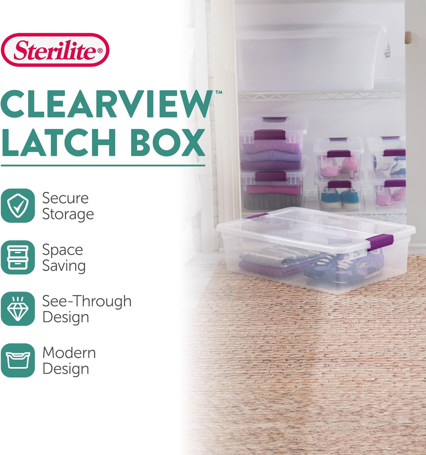 Sterilite 6-Pack 32 Quart ClearView Latch Box, Stackable Organizer Bins with Latching Lids - Clear Plastic Organization Containers for Closet, Bedroom, Shelving Units and Everyday Home Storage