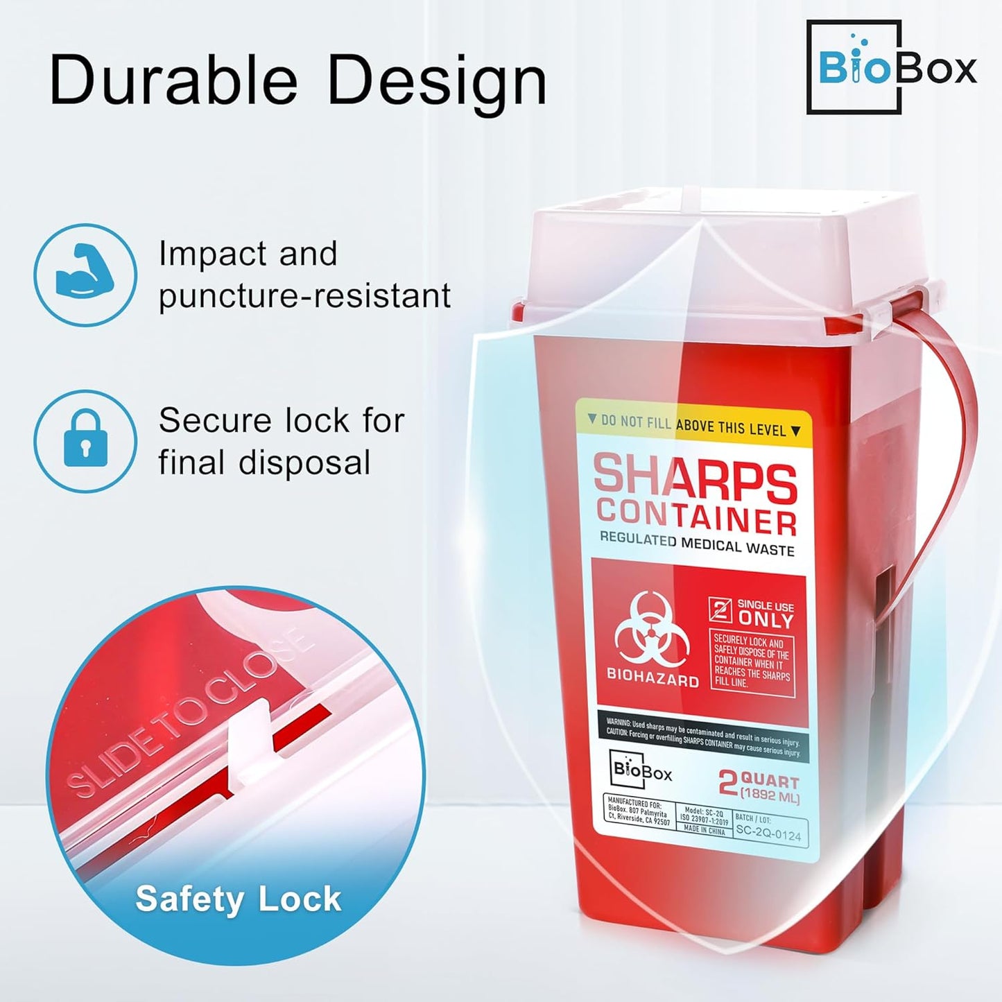 Sharps Container Large - Sharps Containers for Home Use and Labs - Portable Needle Disposal and Travel Size Biohazard Bin - 2 Quart (Pack of 3)