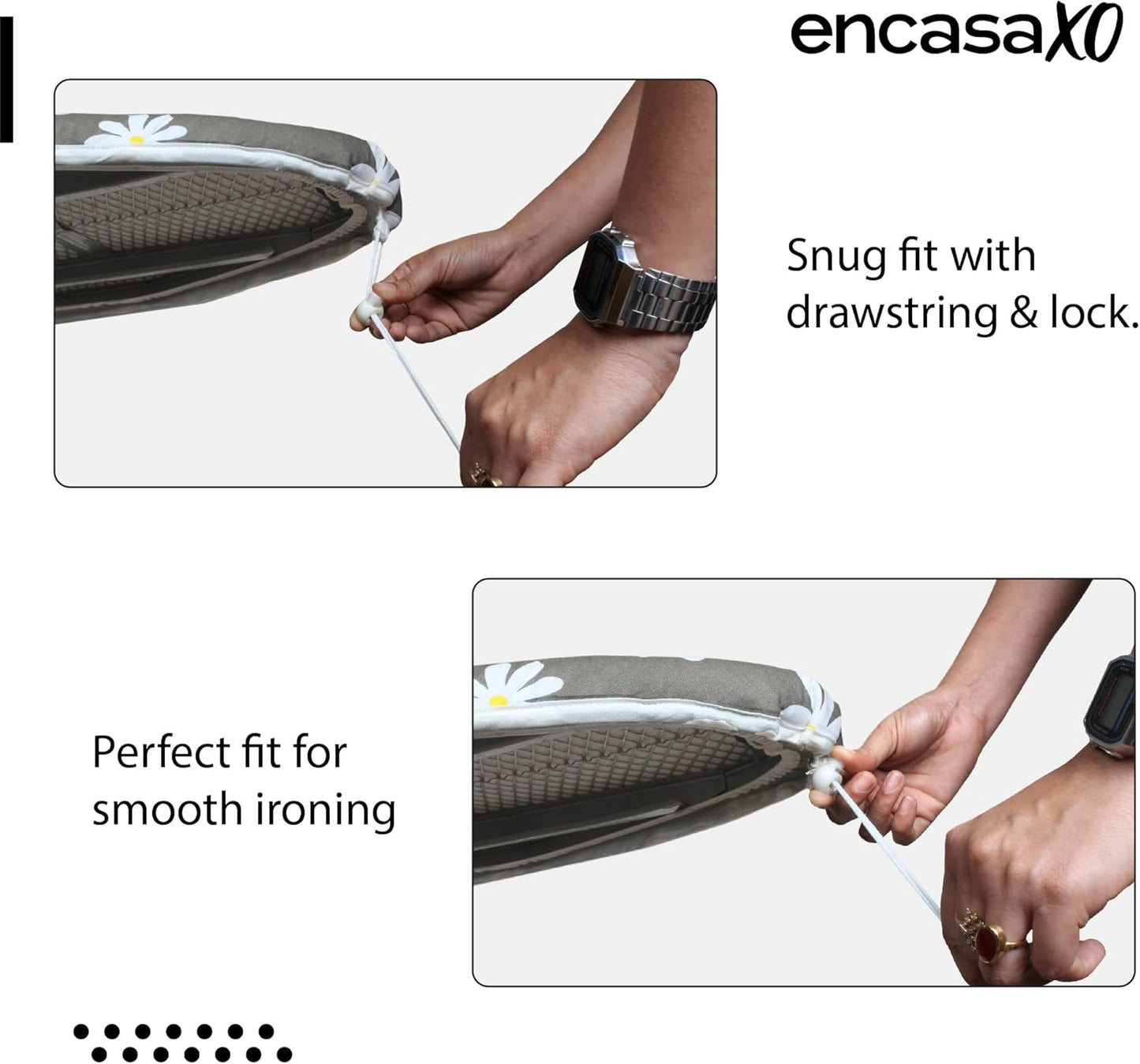 Encasa XO Ironing Board Cover and Pad 57"x22" - Thick 3mm Felt Padding, Drawstring Tightening & Lock, Easy Fit, Scorch & Stain Resistant, Fits X-Large Ironing Board - Big Leaves Blue