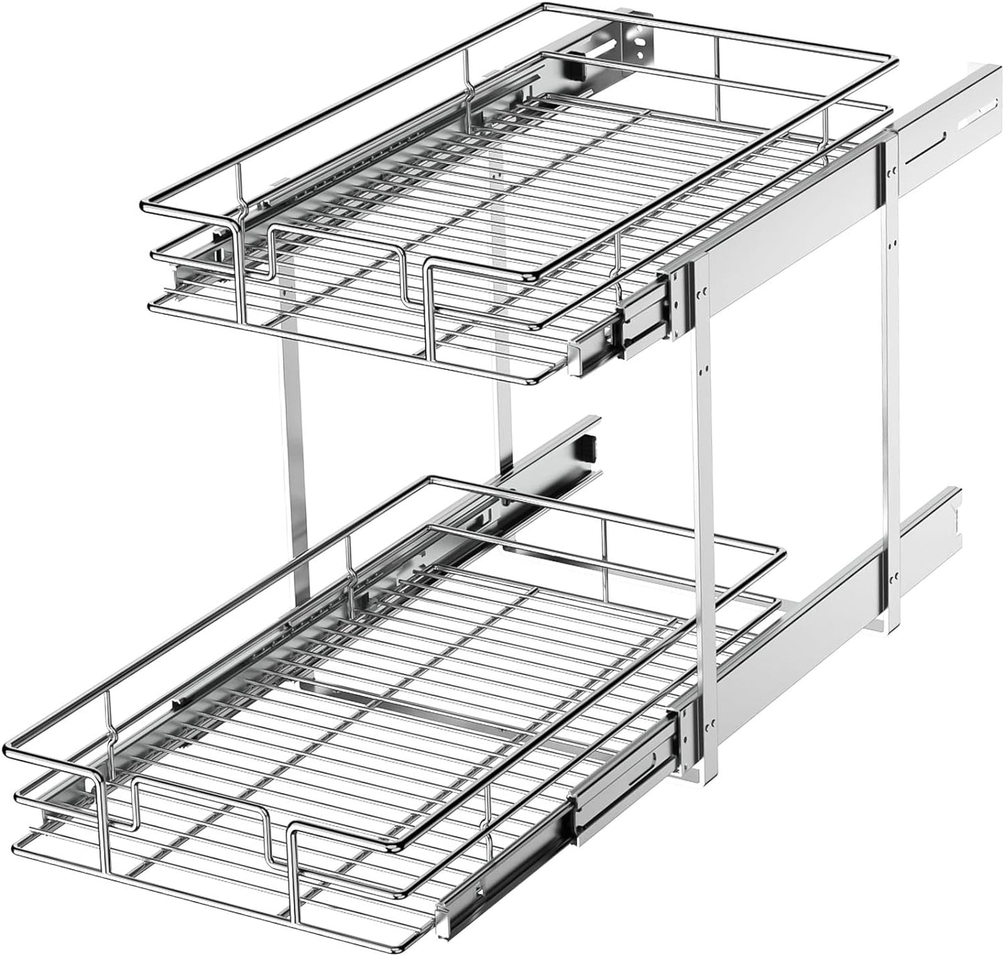 LOVMOR 2 Tier Individual Pull Out Cabinet Organizer 10½" W x 21½" D, Slide Out Kitchen Cabinet Storage Sliding Shelves