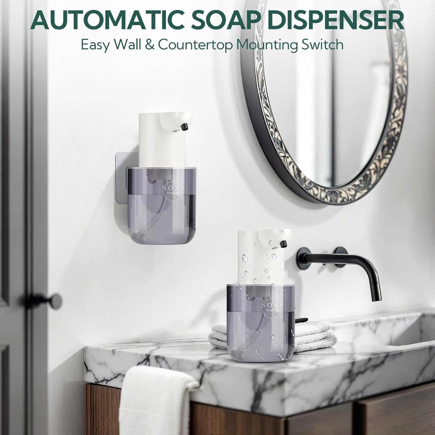 2 Pack Automatic Soap Dispenser, Touchless Automatic Liquid Soap Dispenser, Electric Wall Mounted Dispenser, 13.5oz/380ML USB Rechargeable with 4-Level Adjustment for Bathroom, Kitchen & Office