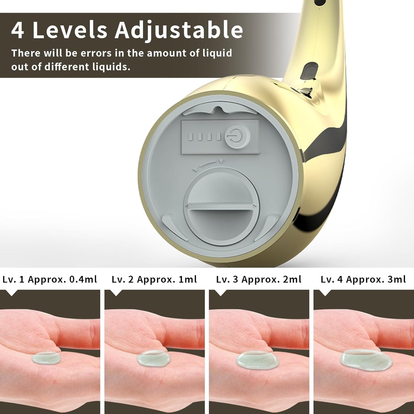 Automatic Liquid Soap Dispenser,300ML Touchless 4 Gear Adjustable,Countertop Electric Battery Operated Gold Hand Soap Dispenser with Sensor for Bathroom,Kitchen,Office