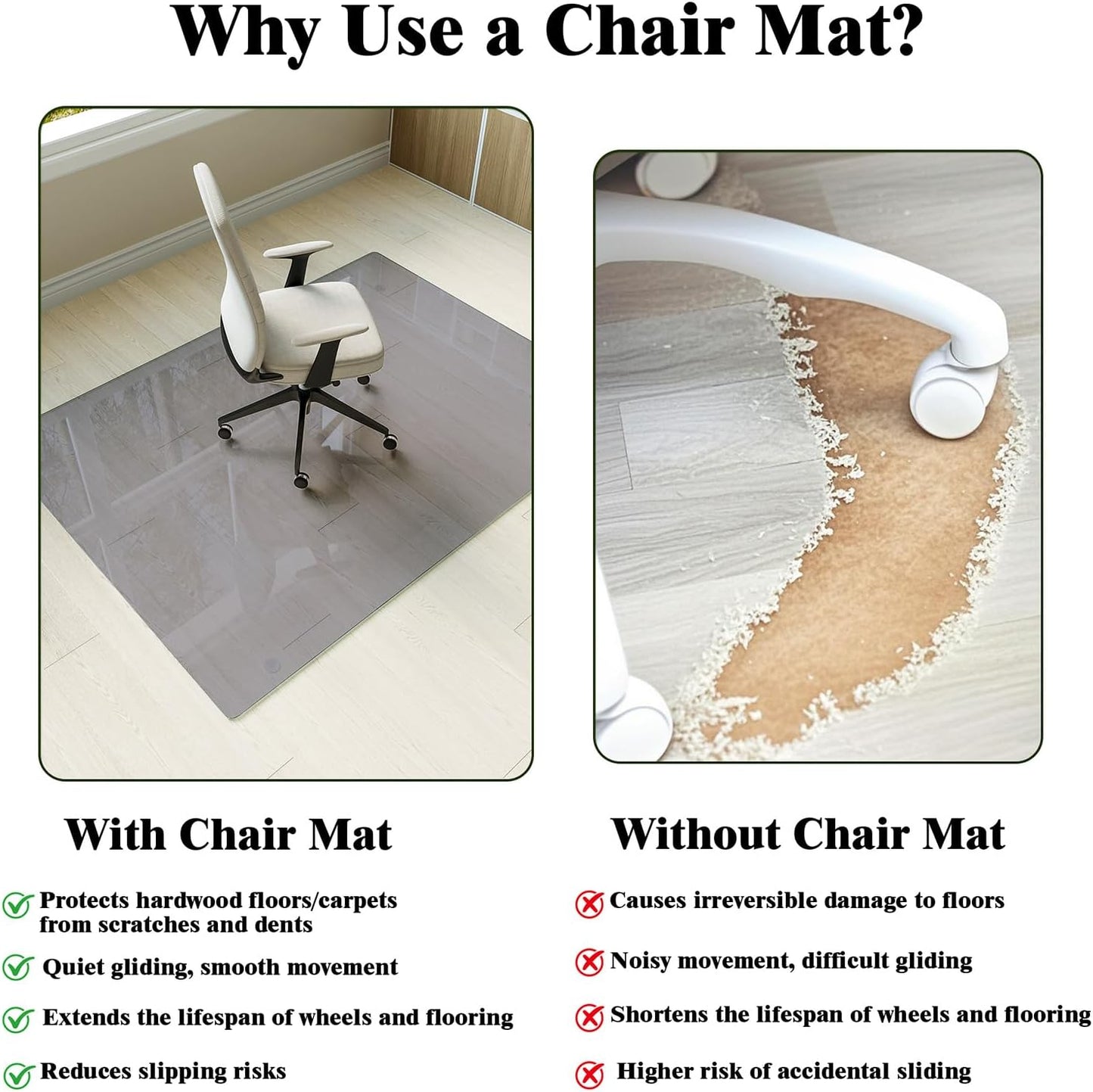 Koonmi Tempered Glass Chair Mat for Hardwood Floors & Carpets, 40" x 60“ Grey Heavy Duty Office Floor Protector with Noise-Free Gliding Shatterproof for Home Office Desk