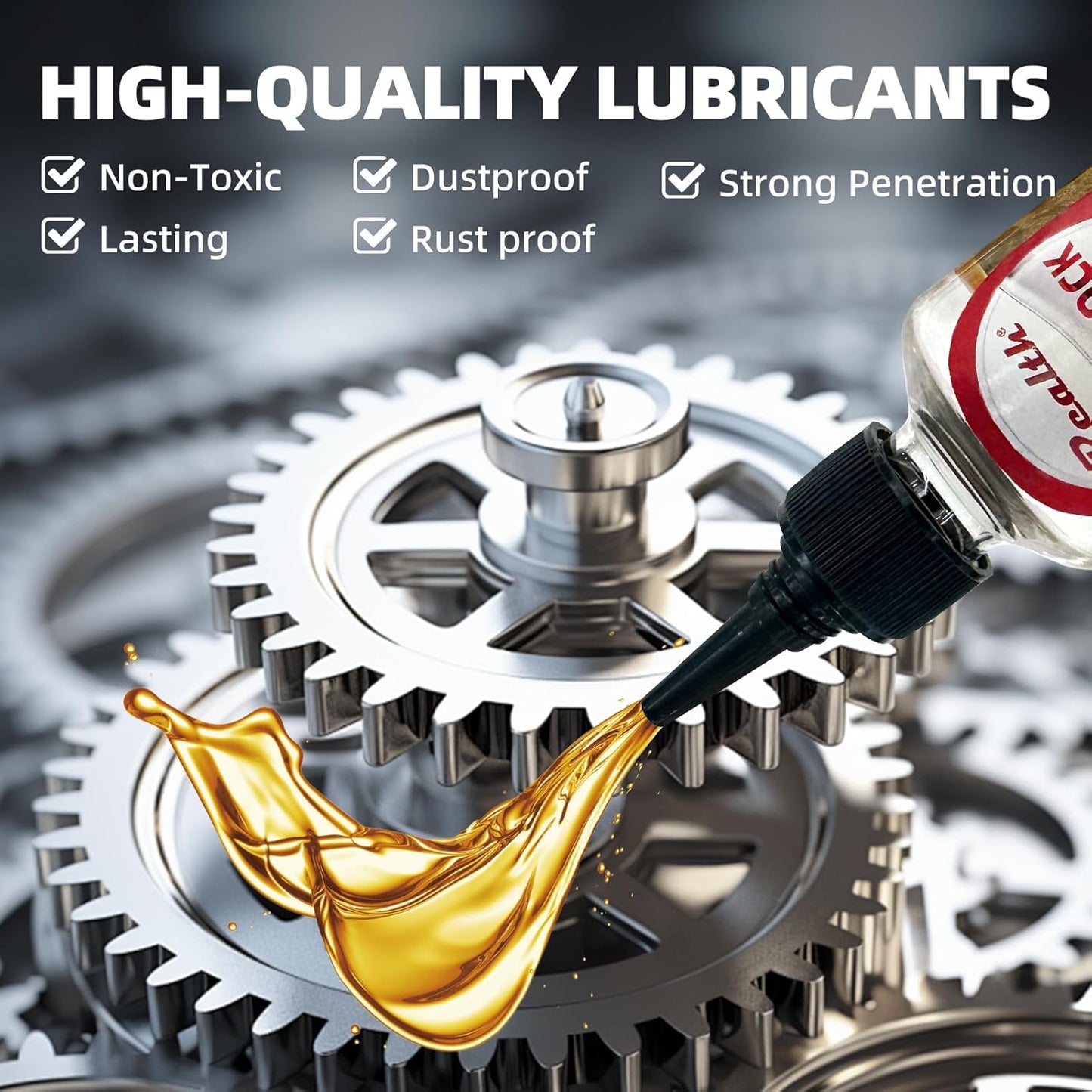 Realth Squeaky Door Hinges Lubricant -Garage Door Lube for Metal Parts, Locks, Chains, Keyholes - Long-Lasting, Non-Toxic, Rust-Resistant Liquid Oil with Precision Oiler Needle (100ml*2Pack)