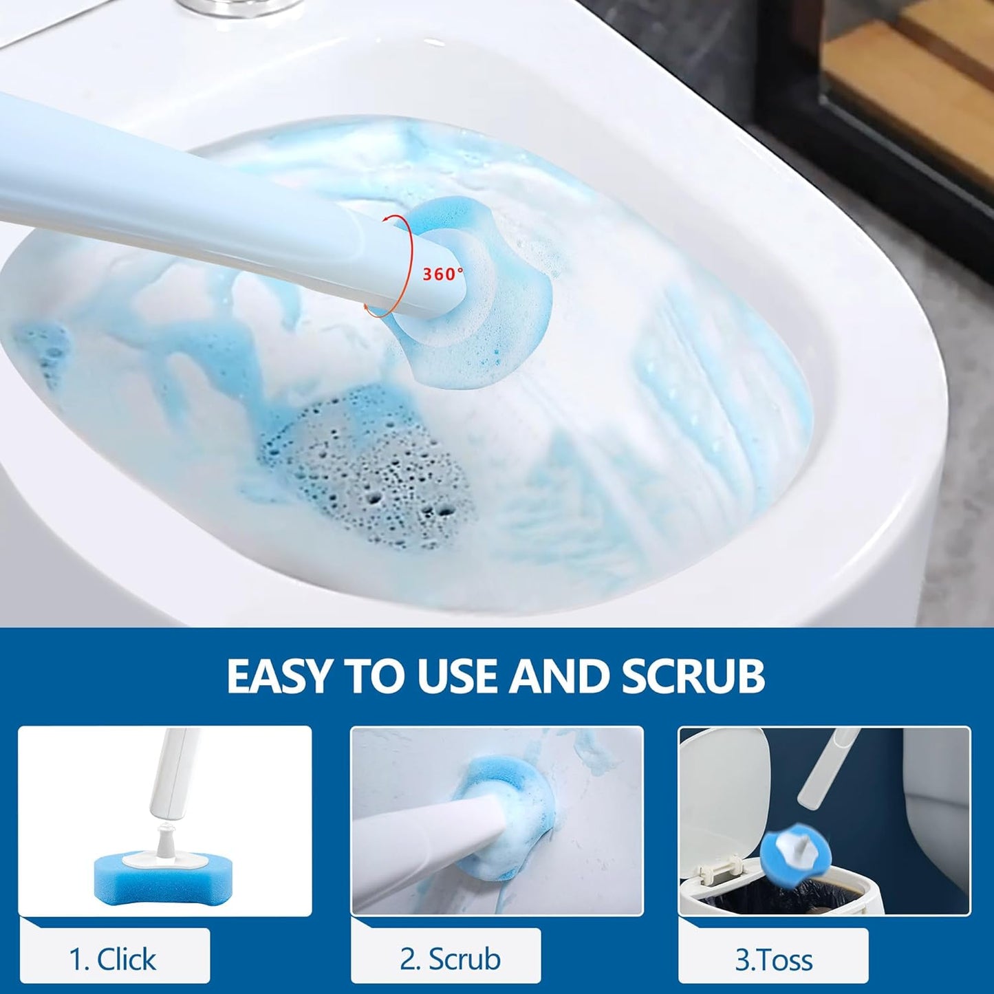Disposable Toilet Bowl Brush and Holder, Toilet Cleaning System-2 Toilet Bowl Wand, 2 Storage Caddy&72 Toilet Brush Refills for Effective Deep Scrub Toilet, Wall-Mount Toilet Brush, 2 Pack.