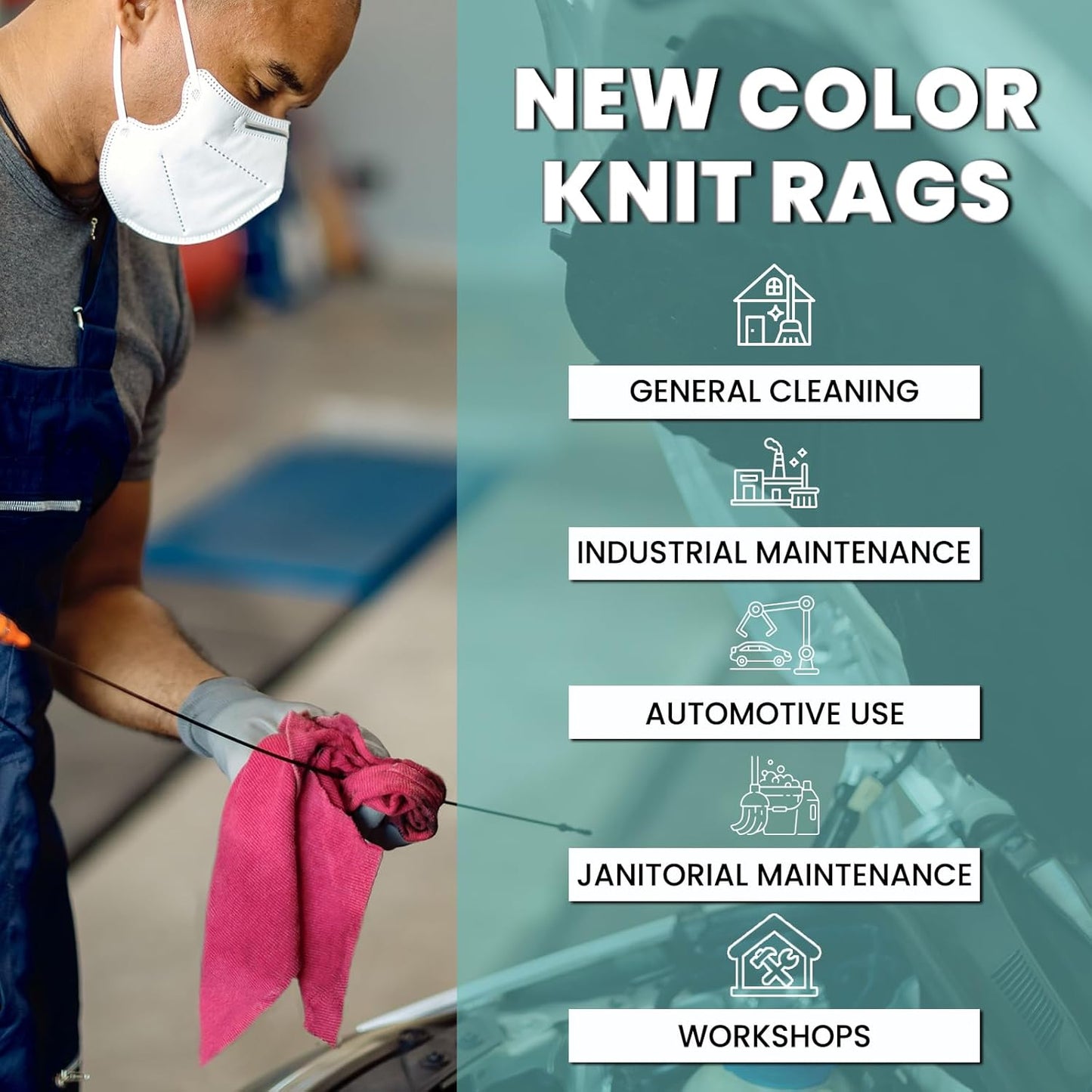 Premium Color Knit Cleaning Rags (1 lb. Bag - Pack of 24) – Shop Rags Bulk for Workshops, Mechanics, Painters, and Home Use, Multipurpose Cotton T-Shirt Rags