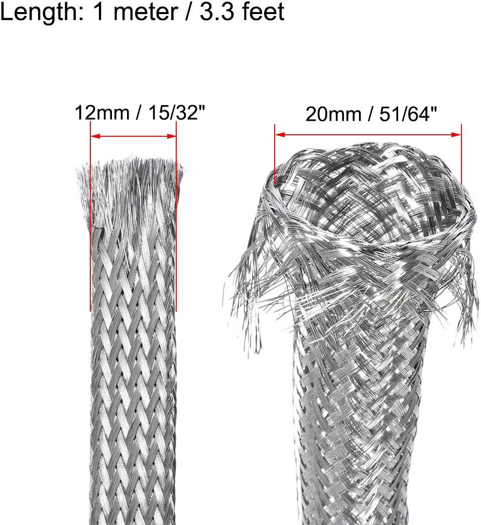 uxcell 3.3Ft - 15/32 Inch 304 Stainless Steel Sleeving Expandable Hose Cover