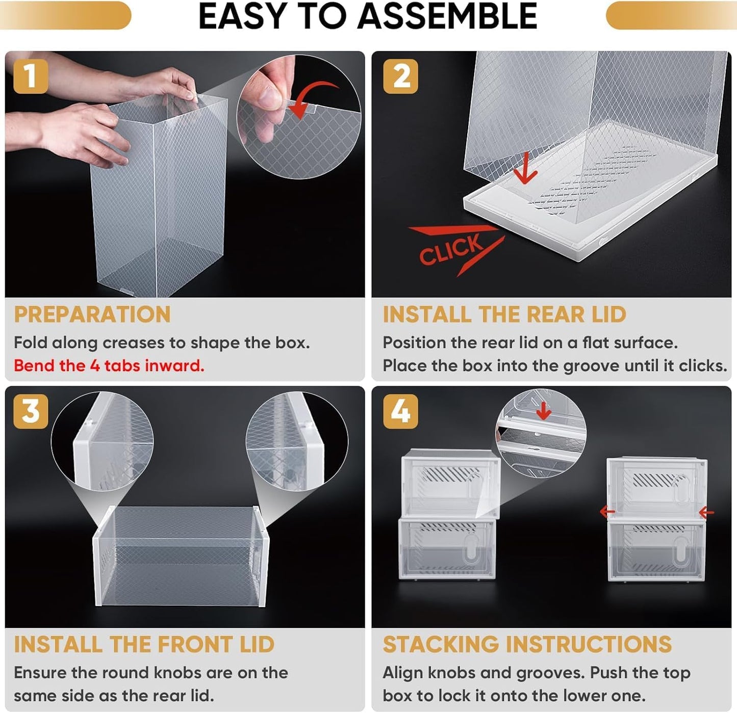 BALEINE 12 Pack Stackable Shoe Storage Boxes Fit Size 9, Thickened Clear Shoe Box Bins with Lids, Plastic Foldable Organizer Sneaker Storage Containers (12 Pack, Large White)