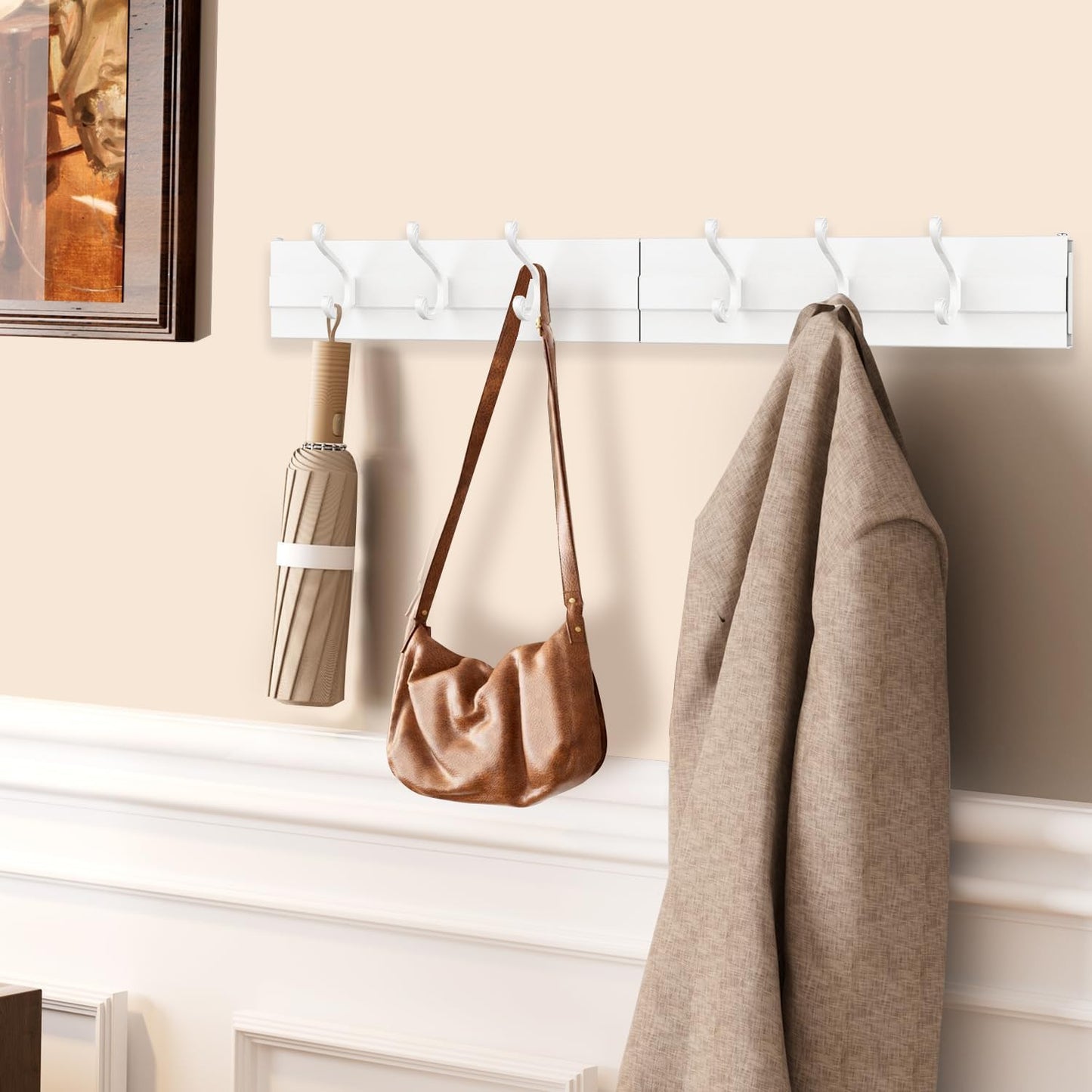 Laundry Drying Rack, Collapsible Wall Mounted Clothes Drying Rack - Foldable,Space Saving, 13.2 Linear Ft, 5 Aluminum Rods, 60 lb Capacity (White, 31.5" Wide)