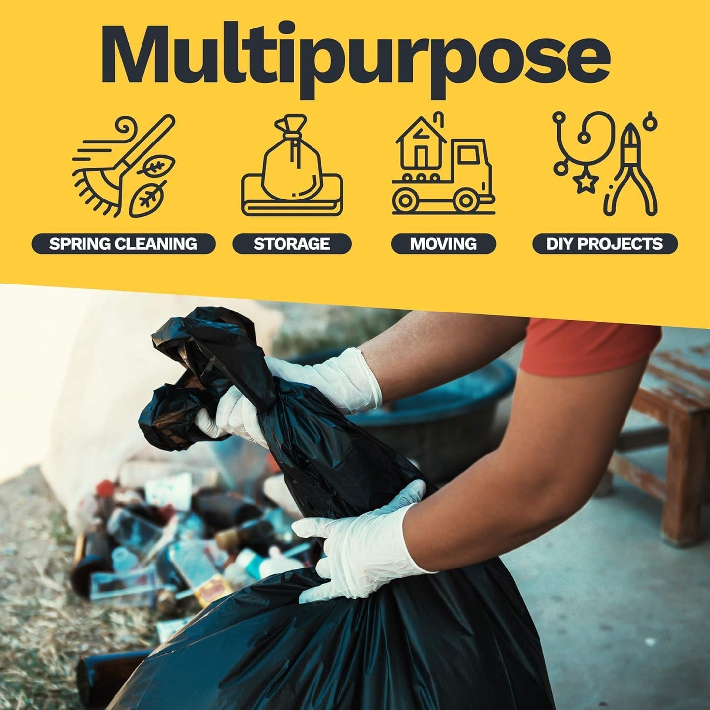 ToughBag 55 Gallon Trash Bags Heavy Duty (100 Count) - 50-60 Gallon Black Garbage Bags, Large Trash Bags - 38 x 58" - Made in USA