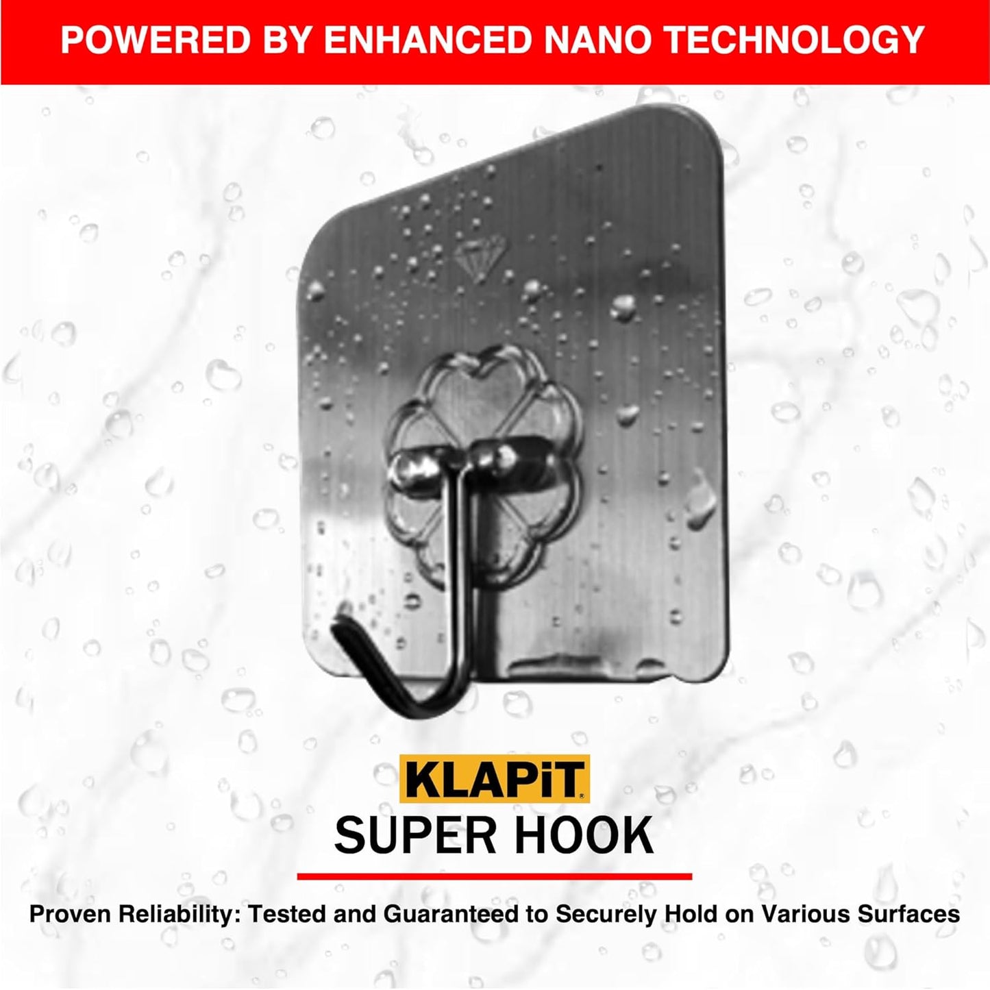 KLAPiT Super Hook - Heavy-Duty Adhesive Wall Hooks, Holds Up to 11 lbs, Waterproof, No Damage, Easy Install on Tile, Wood, Stone, Glass & Metal - Made of Steel (Silver, 8pc)