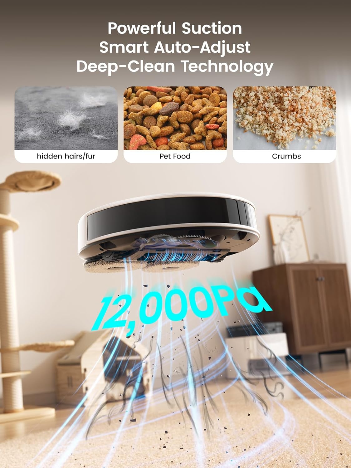 Lefant Robot Vacuum and Mop, 12000Pa Suction, Self Emptying, Auto Mop Washing and Drying for Hands-Free, Anti-Tangle Brushes, Dual Spinning Mop for Pet Hair Dust, Wi-Fi/App/Alexa/iWatch Control, M3