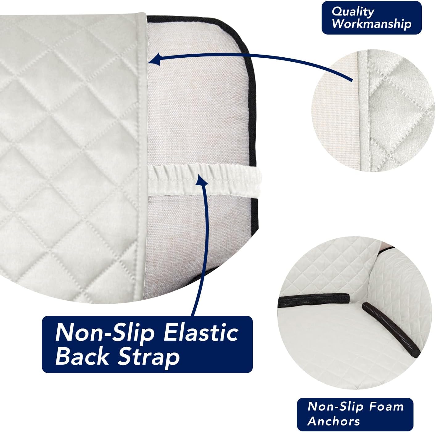 PureFit Reversible Quilted Sofa Cover, Water Resistant Slipcover Furniture Protector, Washable Couch Cover with Non Slip and Elastic Straps for Kids, Pets (Oversized Sofa, Ivory/Ivory)