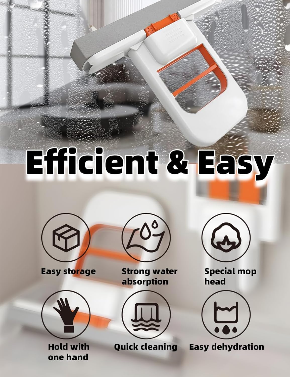 Mini Foldable Desktop Mop, Mini Mop for Small Spaces, Portable Cleaning Sponge Mop for Bathroom, Kitchen, Countertops, Glass, Tile - Wet/Dry Use with One-Hand Squeeze Handle & Replaceable Head (White)