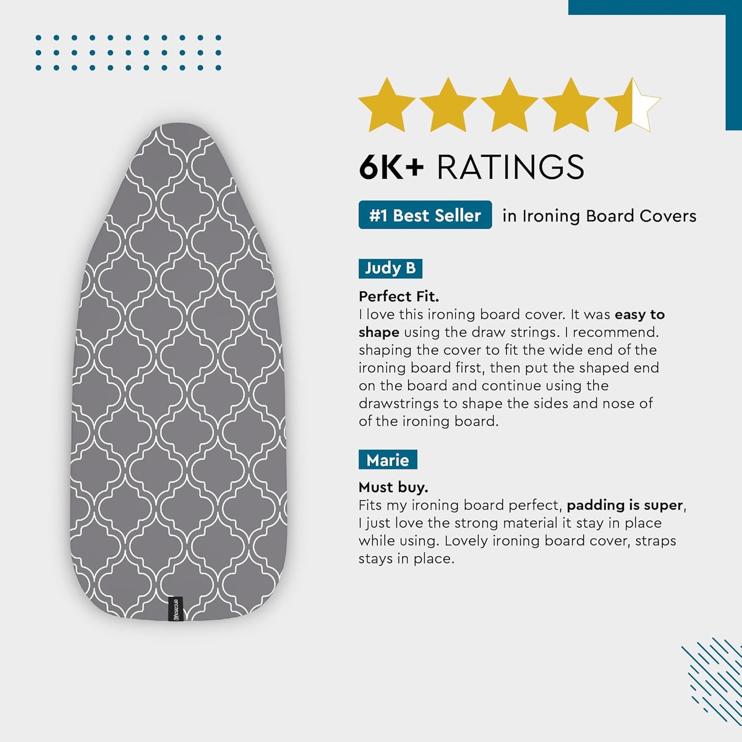 Encasa XO Ironing Board Cover and Pad 57"x22" - Thick 3mm Felt Padding, Drawstring Tightening & Lock, Easy Fit, Scorch & Stain Resistant, Fits X-Large Ironing Board - Daisy Beige