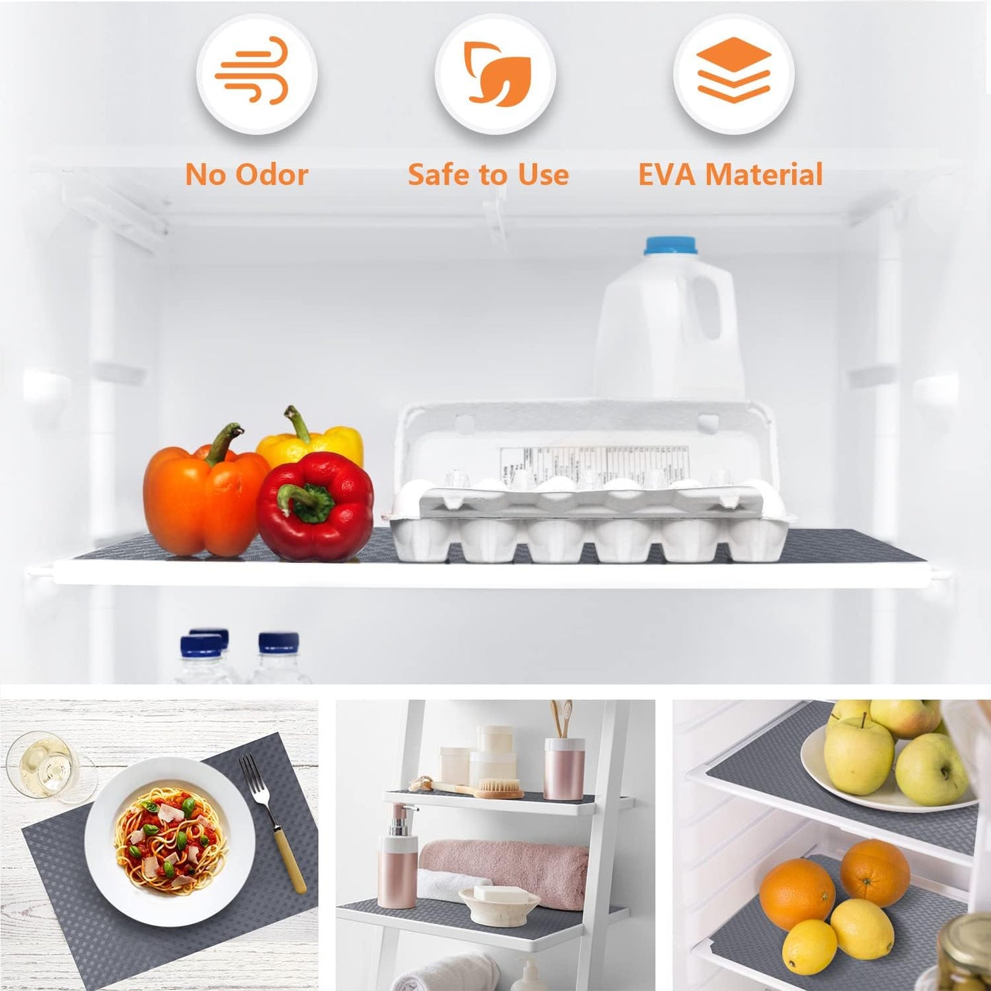 Shelf Liners for Kitchen Cabinets Refrigerator Liners Waterproof Kitchen Cupboard Liner Durable Plastic Drawer Mats EVA Material Non Adhesive Fridge Mats for Shelves - Gray 17.5 x 236.2 Inches