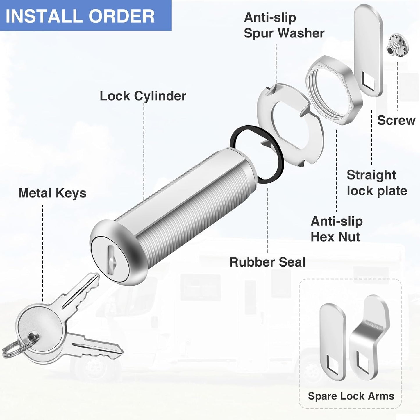 Extra-Long Cam Locks, 2-1/8 Inch, Keyed Alike, Set of 2 for Thick Drawers & Cabinets, Zinc Alloy