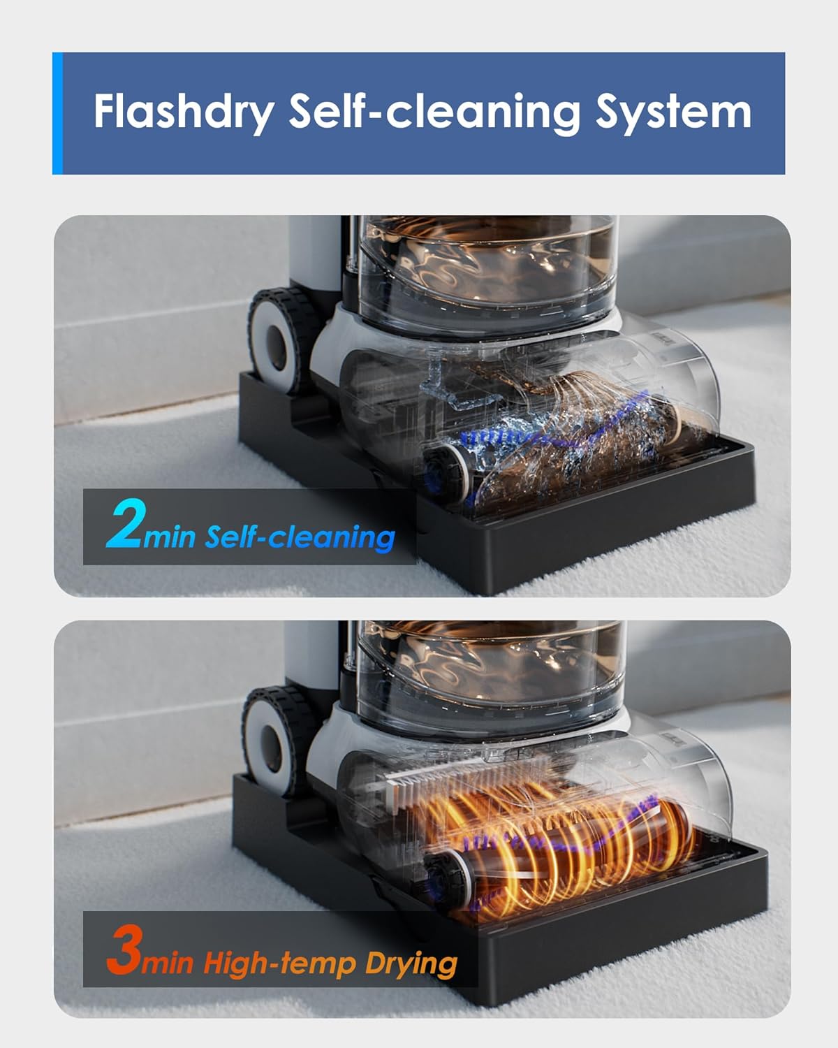 Tineco CARPET ONE Cruiser Smart Carpet Cleaner, Self-Cleaning and FlashDry, Deep Cleaning for Carpet and Upholstery 167℉ PowerDry 130W Powerful suction SmoothPower