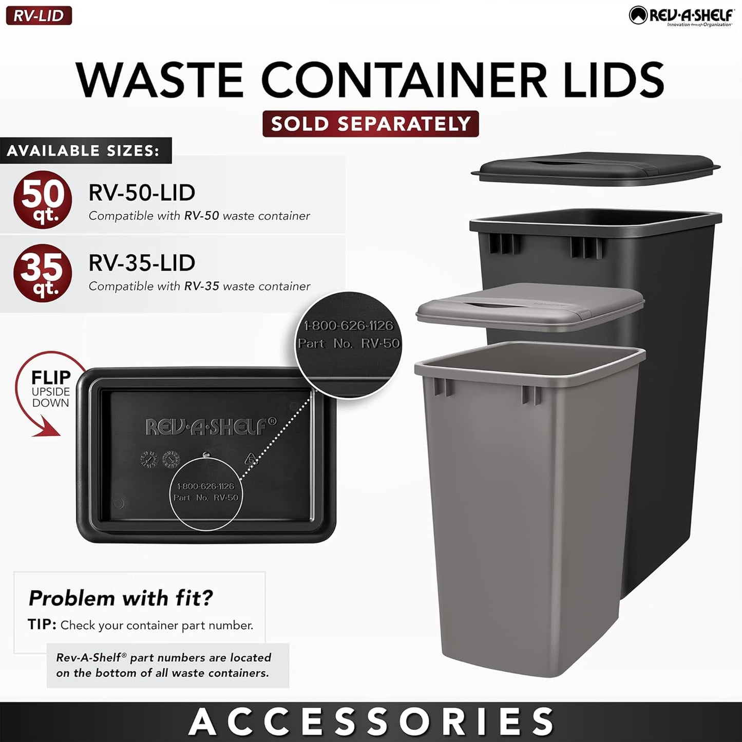 Rev-A-Shelf Pullout Trash Cans for Kitchen Cabinet, Dual 35 Qt Bins with 18" Wood Frame - Large Garbage Bin Containers for Home Waste Storage and Recycling