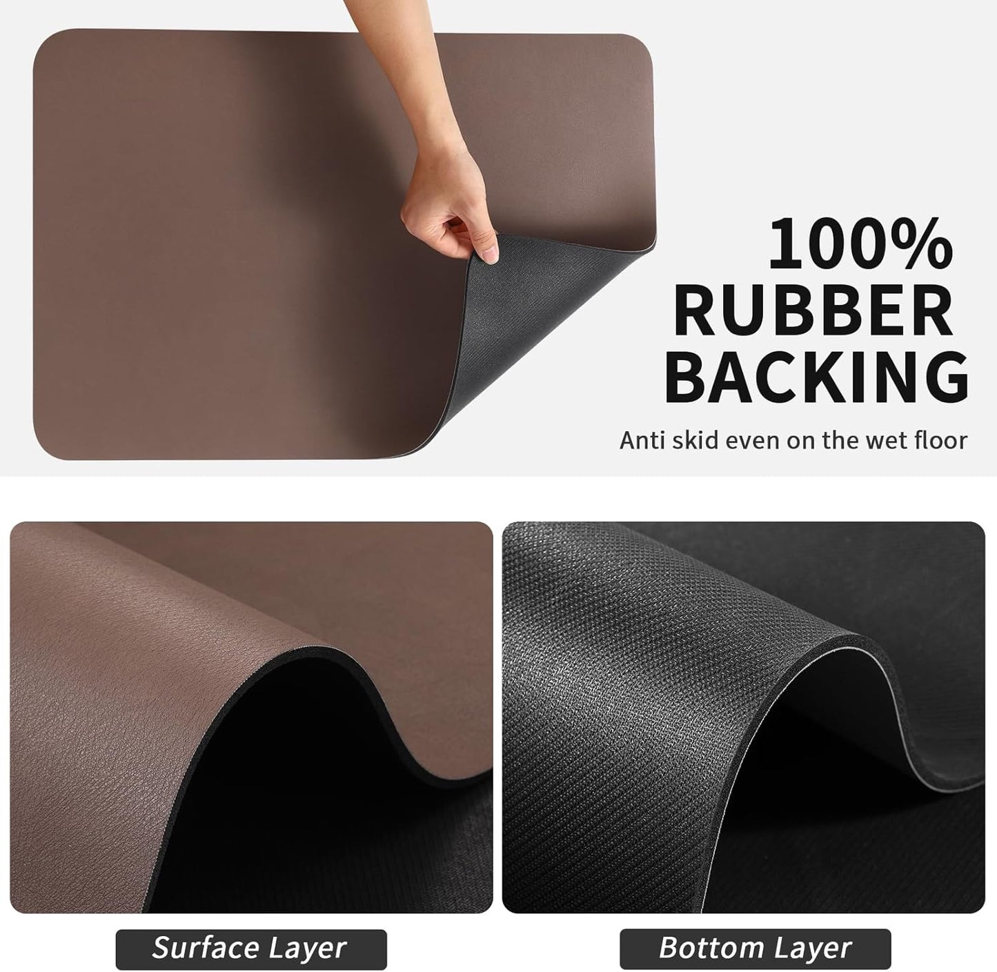 Dish Drying Mat for Kitchen Counter, Heat Resistant Drainer Mats with Non-slip Rubber Backed, Hide Stain Kitchen Super Absorbent Draining Mat, Easy to Clean Dish Rack Pad, Brown 18"x28"