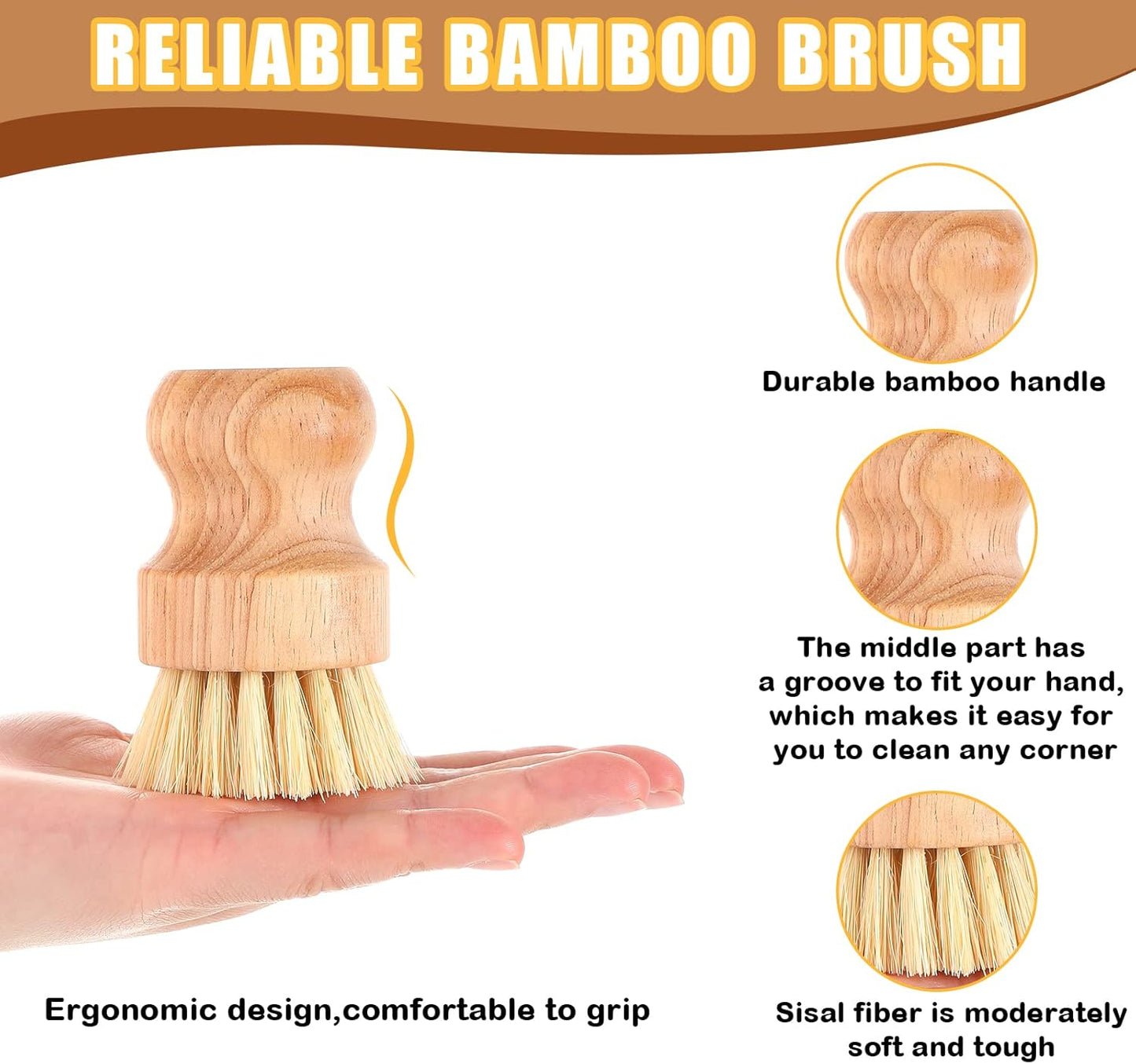 Nuenen 40 Packs Bamboo Dish Scrub Brushes Wooden Scrubbers Set Kitchen Dishwashing Scrubber with Natural Sisal Bristles for Iron Pot Pan Sink