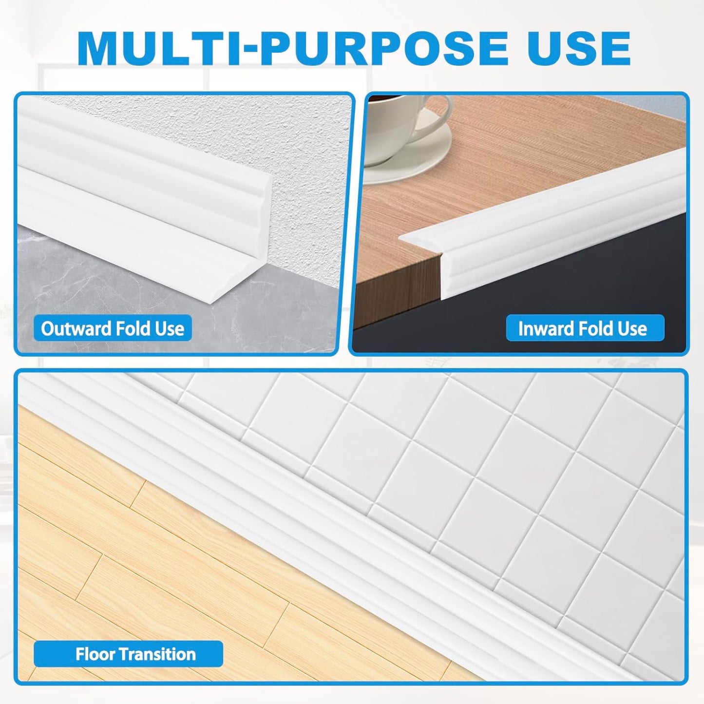 Wall Corner Protector Peel and Stick Corner Trim Molding Flexible Inside & Outside Wall Edge Guard Self Adhesive Moulding Trim for Edge Use, White, 1.6” W x 20’ L