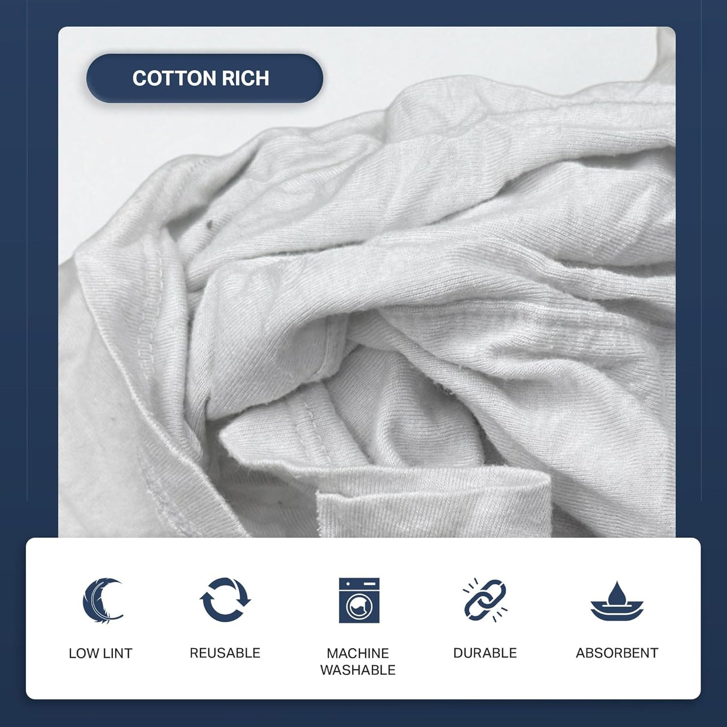 Angel-in-Armor White T-Shirt Rags – 50lb Bulk Box of Recycled Cotton Knit Shop Rags – Low Lint Cleaning Cloths for Mechanics, Oil Changes, Industrial and Commercial Use