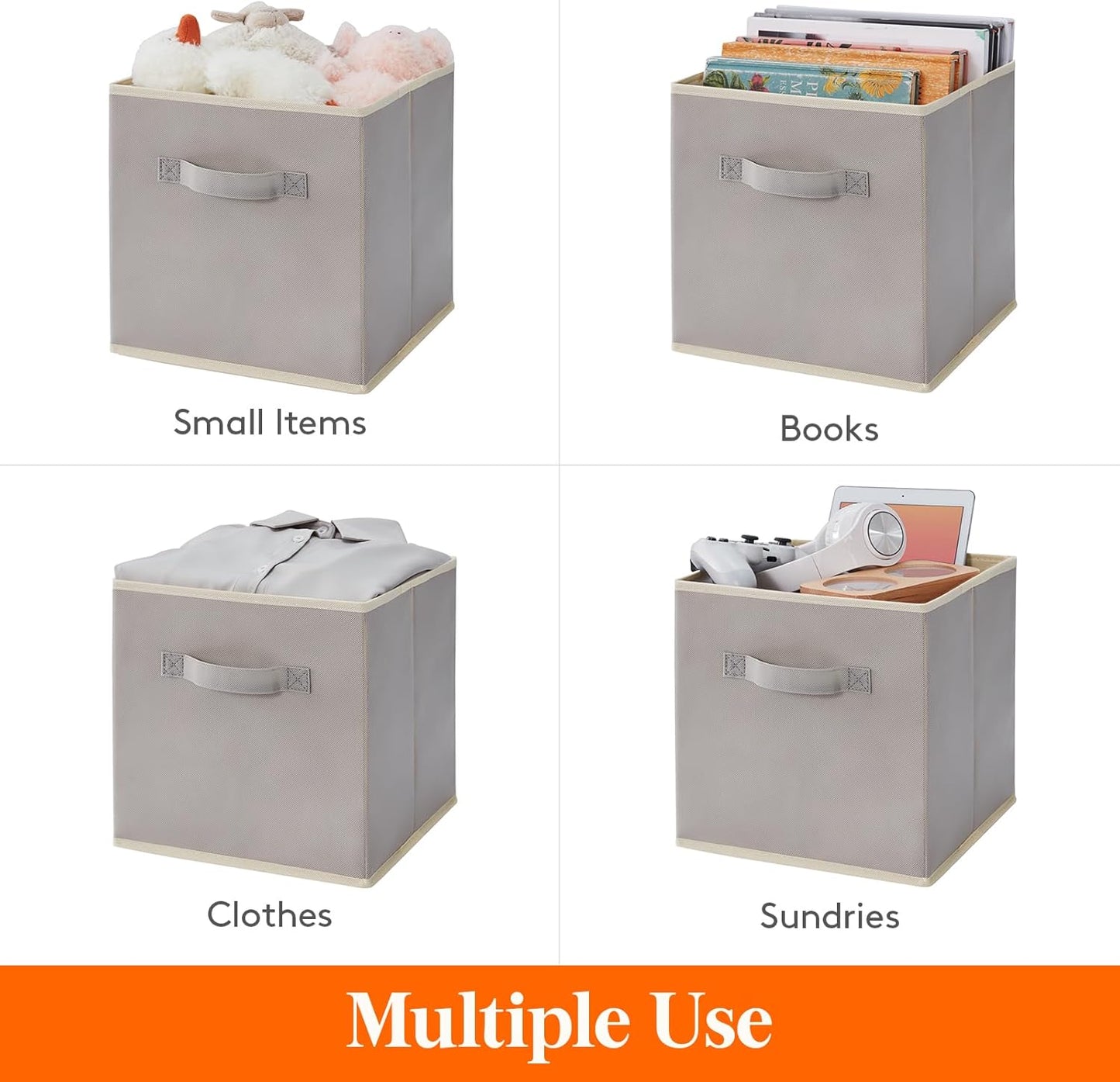 Lifewit 11 Inch Cube Storage Bins, 8 Packs Storage Cubes Foldable Decorative Fabric Storage Baskets for Organizing Home Organizers with Handles for Shelves, Closet, Light Gray