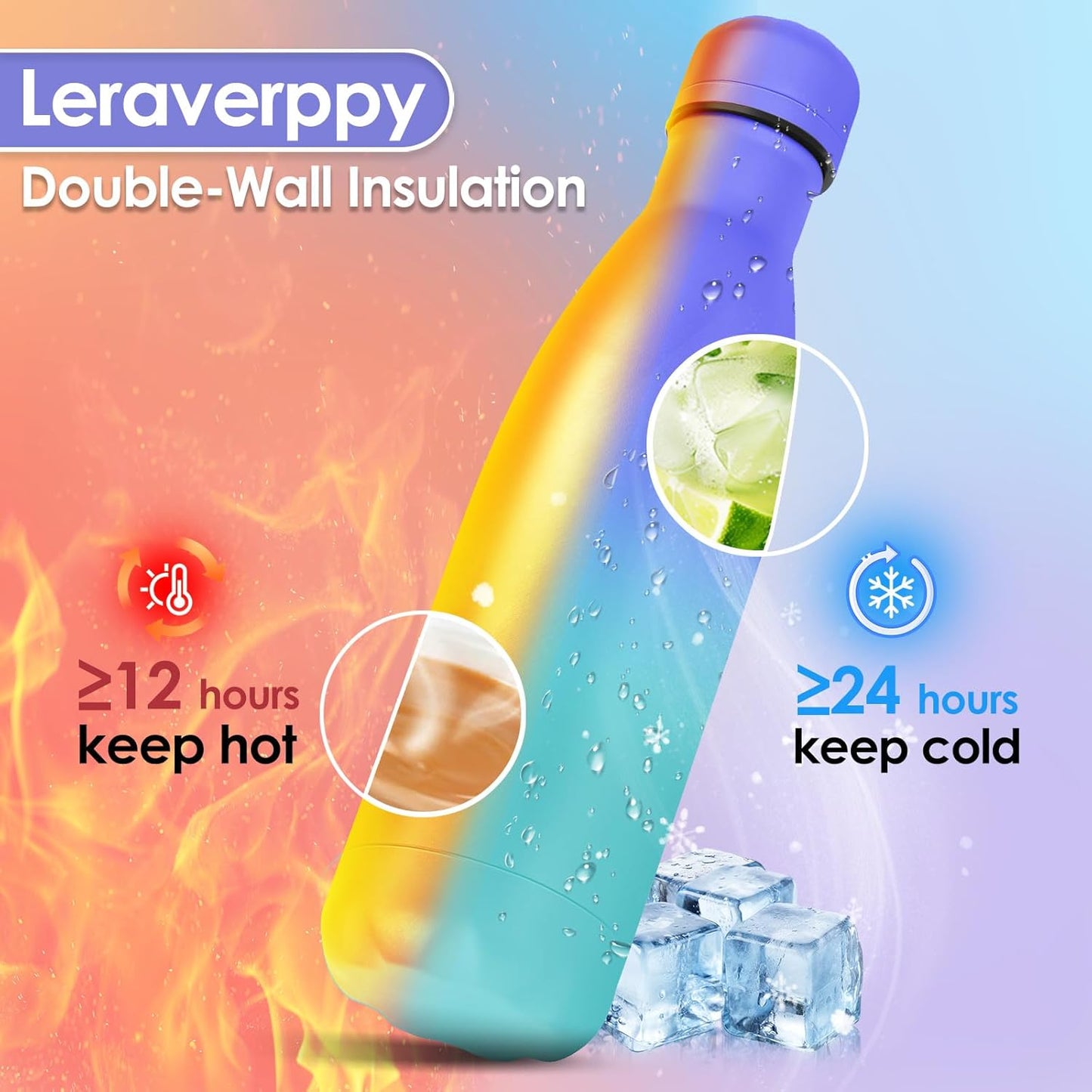17oz Cola-Bottle Shaped Stainless Steel Leak-proof Water Bottle,Double Wall Vacuum Insulated Metal,Travel Mug For Sports Indoors & Outdoors,BPA-Free Kids Flasks,Purple Blue(1Pack)
