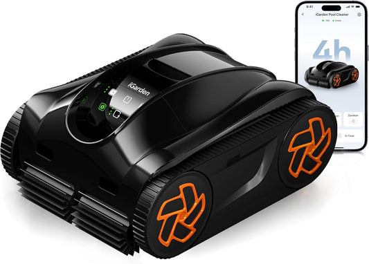 Pool Cleaner K40, 4H Runtime Cordless Robotic Pool Vacuum for Inground & Above Ground Pools, AI Timer, Smart Navigation, Self-Parking, App Support, Touchscreen, Cleans Floor, Wall & Waterline