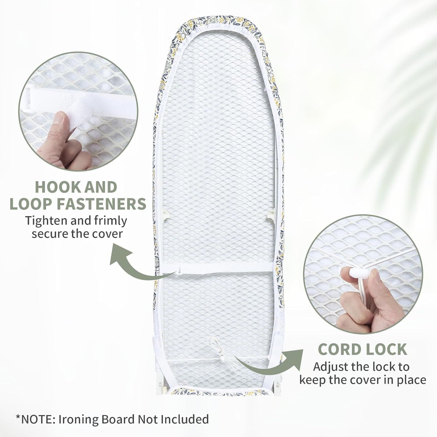 Seiritex Over The Door Ironing Board Cover 14 x 42 inch, Thick Padding and Heat Reflective with Hook and Loop Fasteners, 3 Layers Iron Board Cover (Flora)