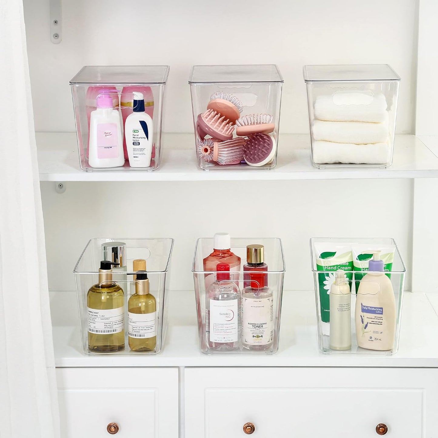 Vtopmart 4 Pack Clear Stackable Storage Bins with Lids,XLarge Plastic Containers with Handle for Pantry Organizer and Storage,Perfect for Kitchen,Fridge,Cabinet, Closet,Bathroom Organization