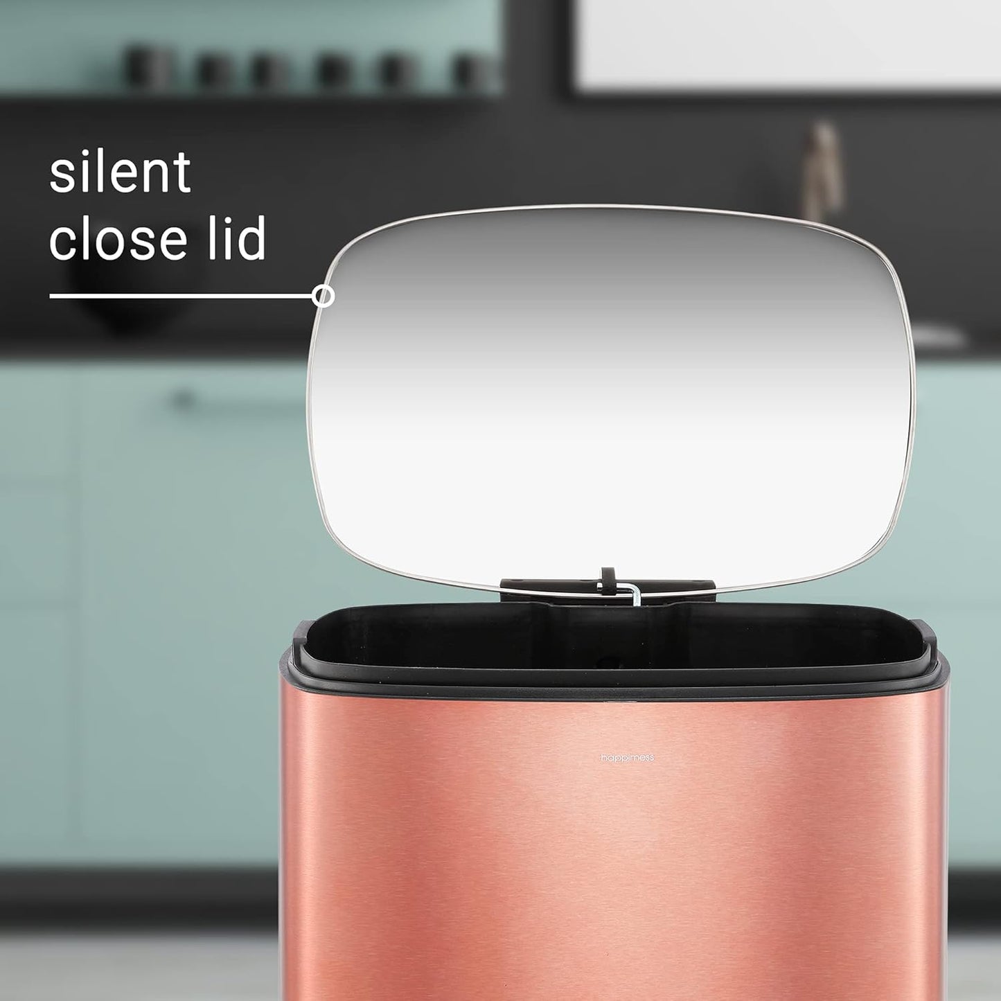 happimess HPM1006D Connor Rectangular Trash Can with Soft-Close Lid and Free Mini Trash Can, Modern Fingerprint Proof for Home, Kitchen, Office, Large:12.98 Gallon Small:1.3 Gallon, Rose Gold