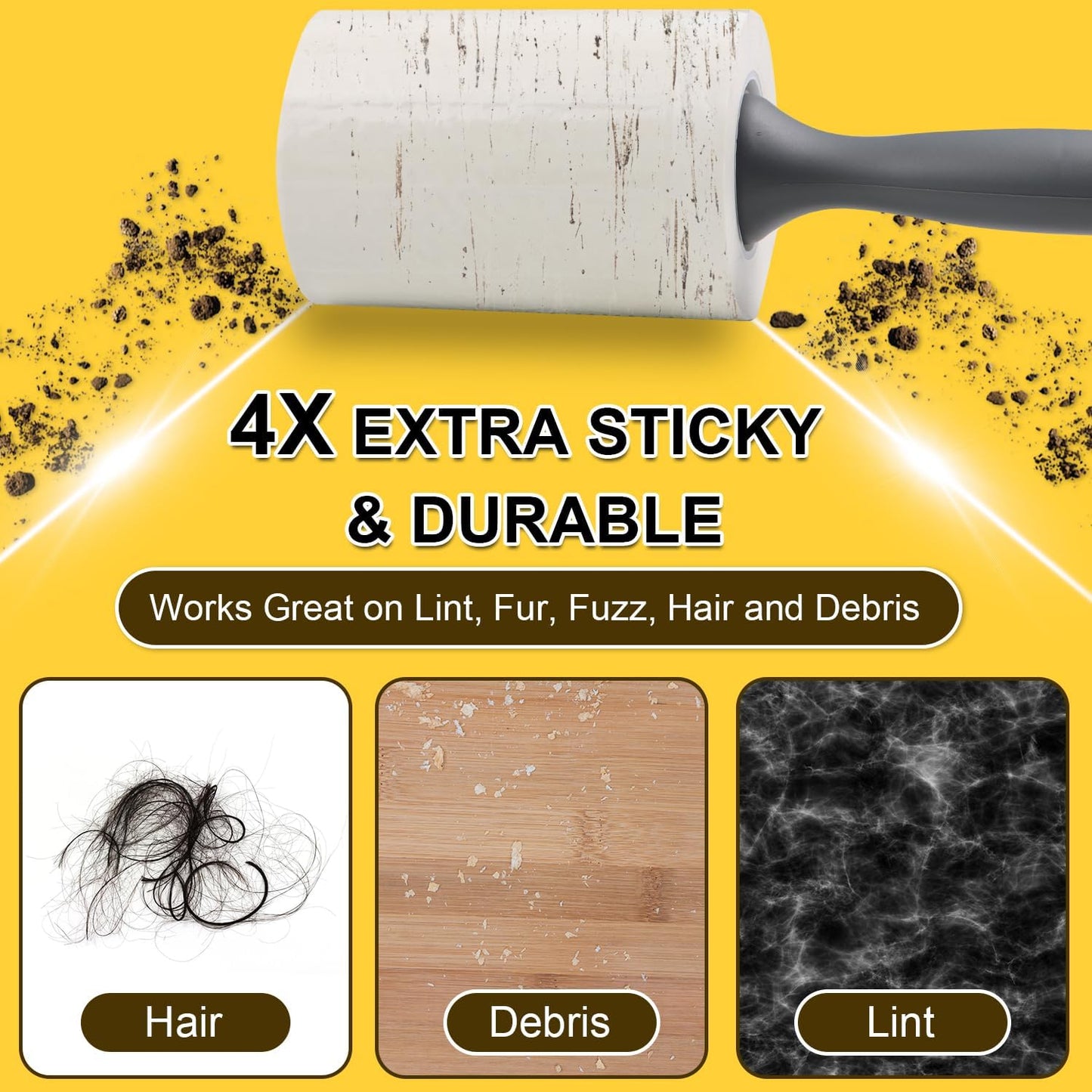 Extra Sticky Lint Rollers for Pet Hair, 250 Sheets, Lint Remover for Dog Cat Hair Removal, Animal Fur, Fuzz, Couch, Clothes Furniture and Carpet Travel-Friendly Grip Handle (1, White)