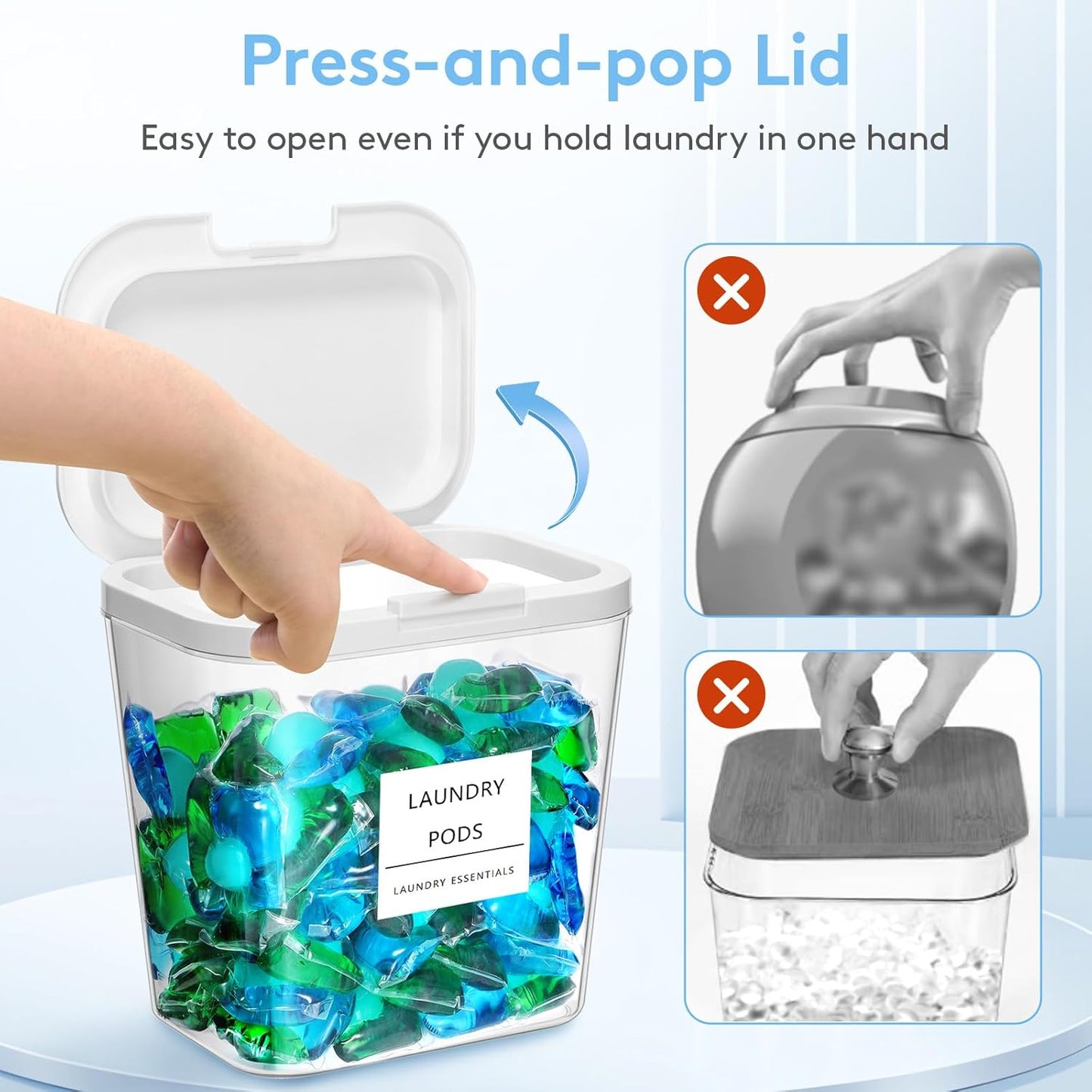 Lifewit 4+1 Laundry Pods Container & Dryer Sheet Holder, Large Powder Detergent Dispenser Storage Jars, Laundry Room Containers for Scent Booster Beads with Pop up Lids, Labels and Scoop