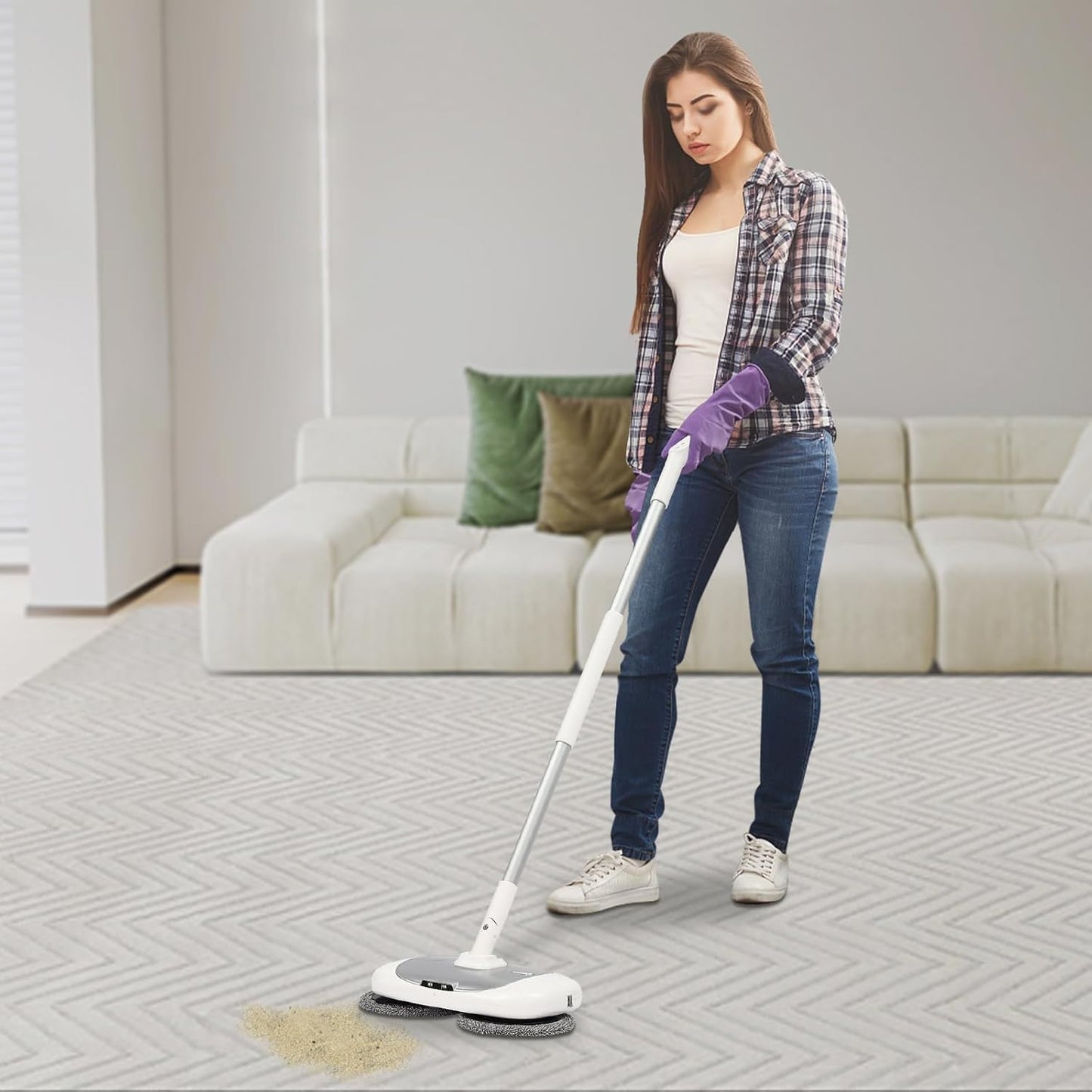 Cordless Electric Floor Cleaner Electric Mop Floor Cleaner Automatic Cleaning Buckle Rechargeable Floor Polisher Up to 100 mins with LED Headlight Water Sprayer for Wooden Marble Tile Hardwood Floor