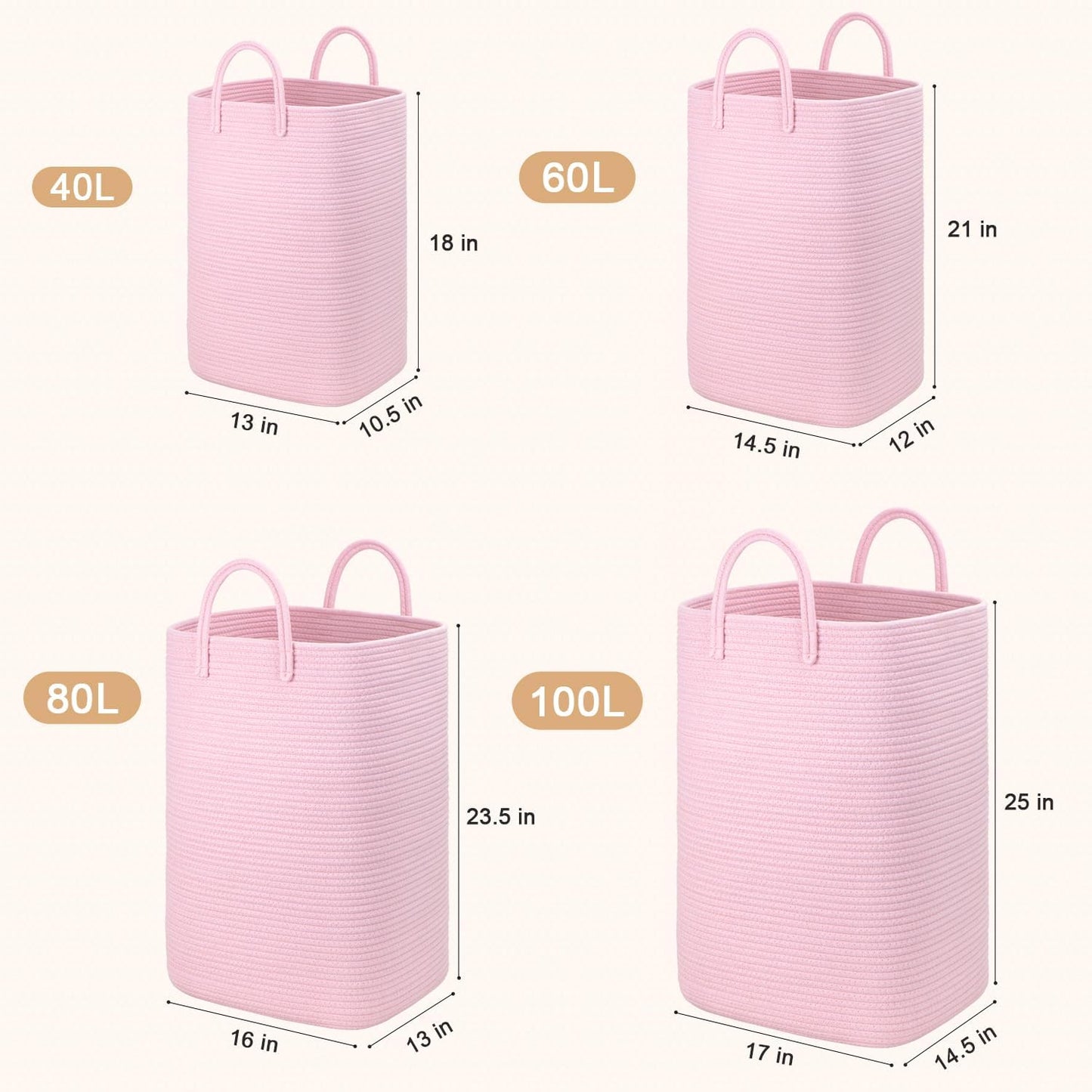 Laundry Basket,Woven Cotton Rope Laundry Hamper,40L Versatile Storage for Dirty Clothes,Baby Toys,and Blankets in Bathroom, Nursery,and Living Room