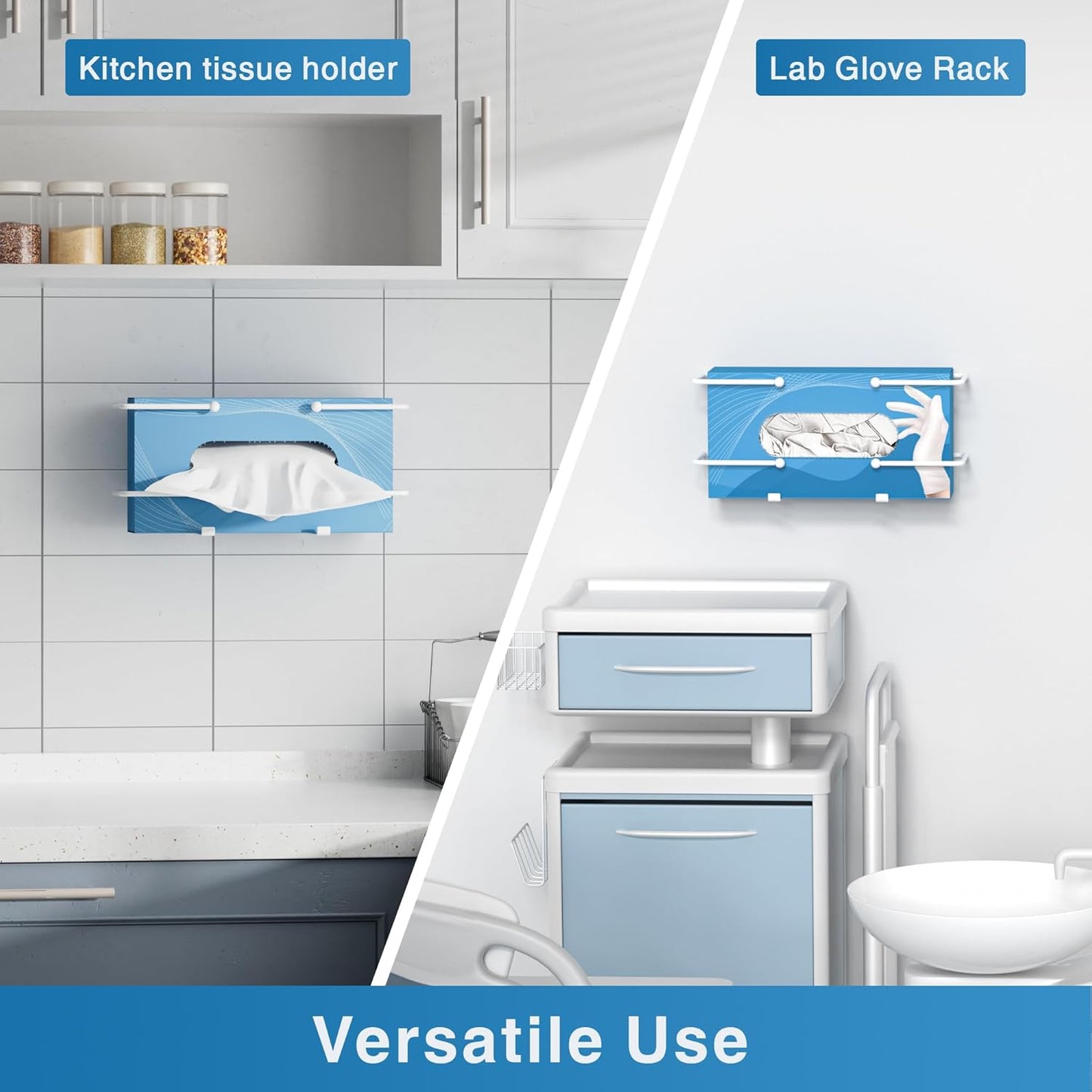 niffgaff Glove Box Dispenser Wall Mount: White Glove Holder Organizer for Disposable Glove Box & Tissue Box - Glove Organizer on Wall in Lab, Kitchen, Bathroom, Garage