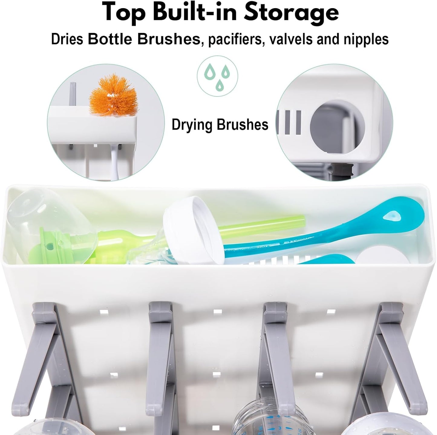 Space Saving Vertical Bottle Drying Rack, Large Countertop Baby Bottle Drying Rack Holder for Baby Bottles and Pump Parts, Gray