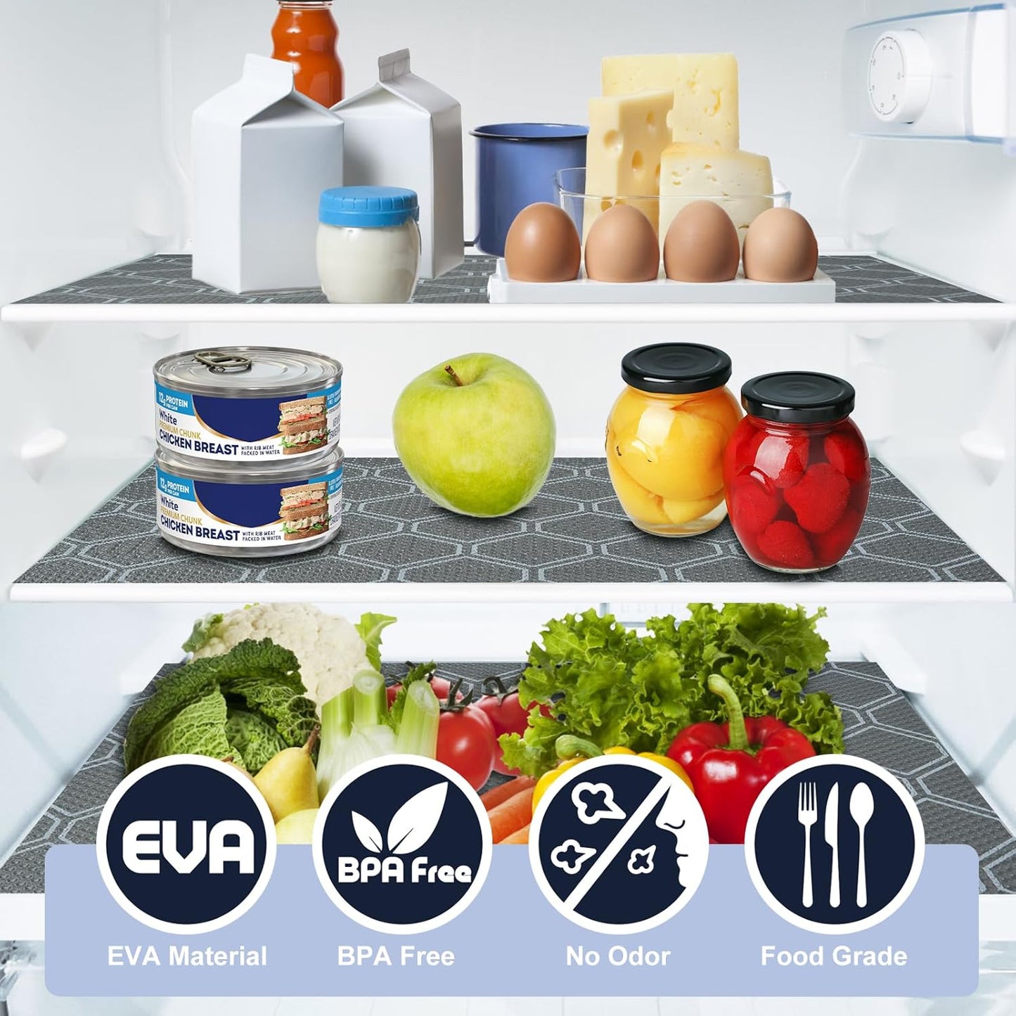 Non Adhesive Shelf Liner, Waterproof Drawer Liners for Kitchen Cabinet Refrigerator, No Slip Bathroom Sink Liners, Cupboard Fridge Liner EVA Place Mat Roll -17.5" x 197" Grey