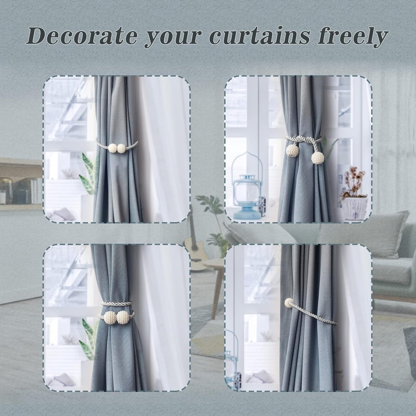 Hion Magnetic Curtain Tiebacks Gray Blue 2pcs, Curtain Tiebacks Buckles Holdbacks Holders Hooks Clip for Home Bedroom Office Decorative Curtain