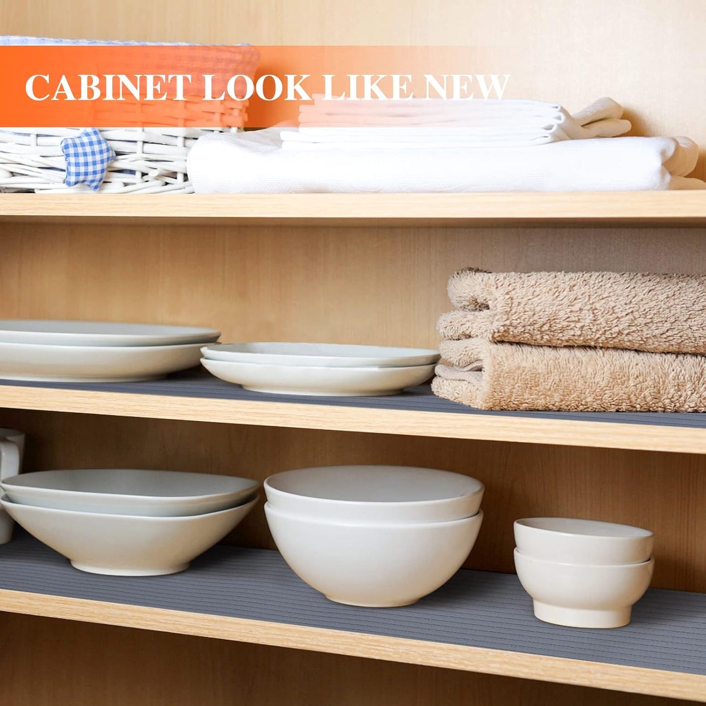 Shelf Liners for Kitchen Cabinets, 24Inch x 20Ft, Non Adhesive Shelf Liner, Non-Slip Kitchen Drawer Liners, Waterproof Durable Cabinet Liners for Shelves, Refrigerator, Pantry, Dark Gray