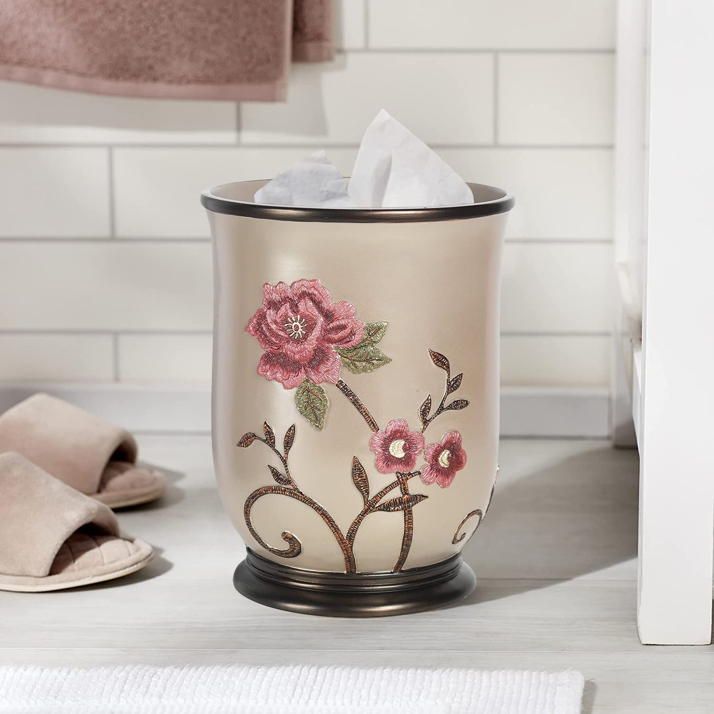 Zahari Home Decorative Trash Can for Bathroom, Office & Bedroom - 2.1 Gallons Stylish & Small Trash Can for Dorms, Desktop & Restroom - Chic Waste Basket for Compact Spaces, Larrisa