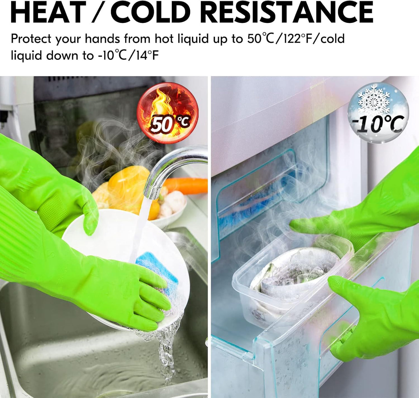 Vgo... 1-Pair Dishwashing Gloves, Reusable Household Gloves, Kitchen Gloves, Long Sleeve, Thick Latex, Cleaning, Washing, Working, Painting, Gardening, Pet Care (Size M,Green, RB2143)
