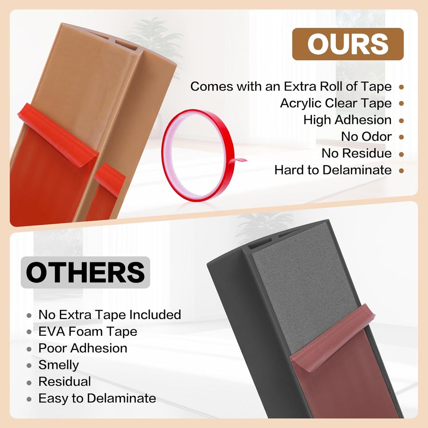 Floor Transition Strip Vinyl Door Threshold Ramp Self Adhesive Carpet Edging Strip Doorway Edge Trim, Overlap Edge Reducer for Laminate Carpet, Floor, Tile (Orange Oak, 2/5" to 3/5", 10Ft)