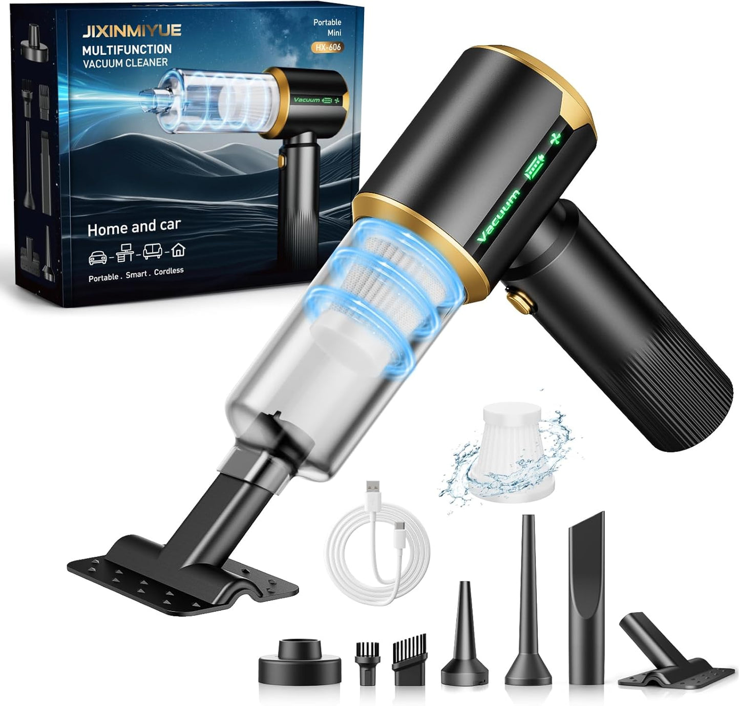 Car Handheld Vacuum Cordless: Car Vacuum Cleaner with 16000Pa Ultra-Strong Suction, Brushless Motor & HEPA Filter - Lightweight Design for Drivers and Office Workers- Glossy Black
