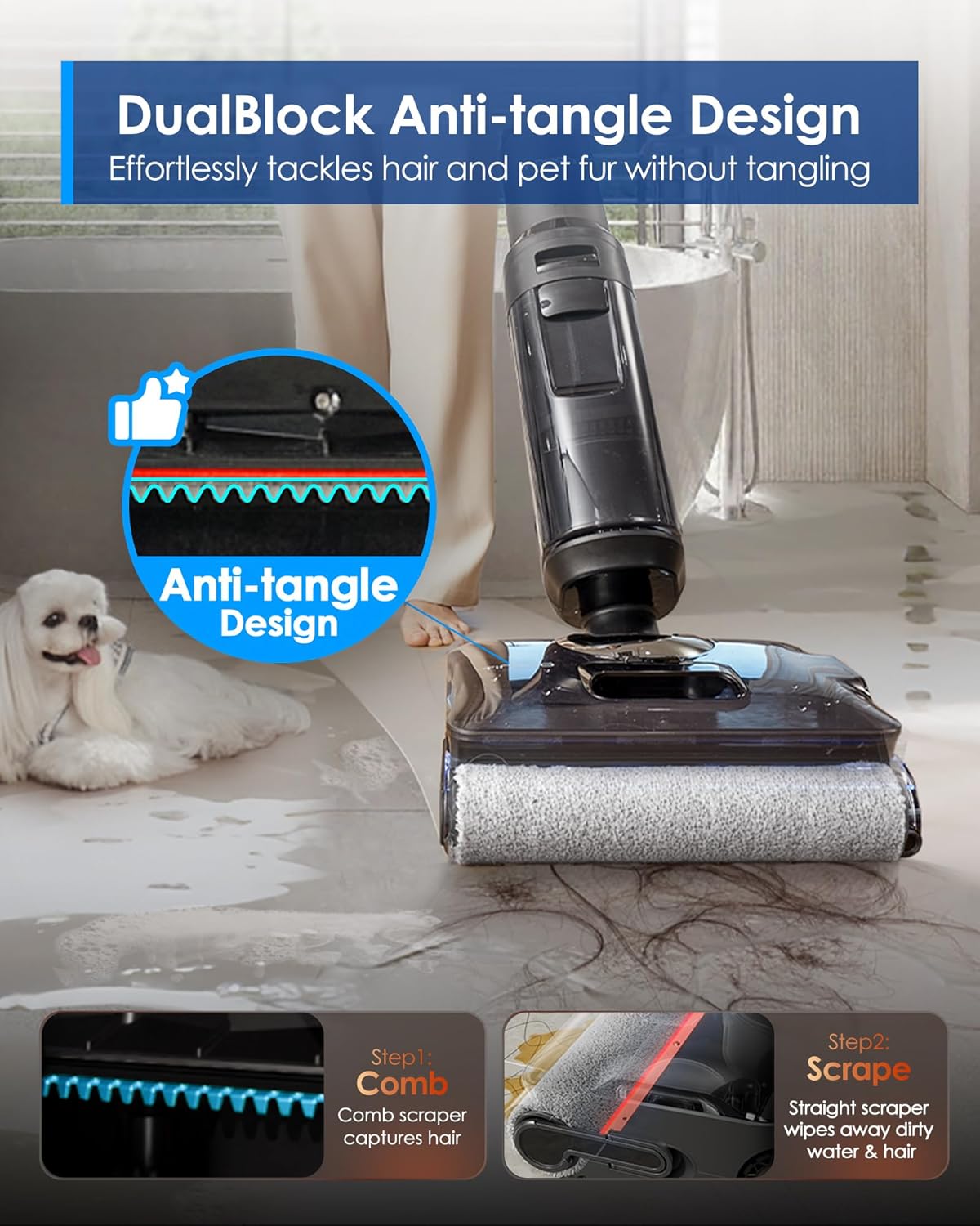 Tineco Floor One S7 Stretch Steam Cordless Wet Dry Vacuum Steam Mop All-in-One, 320℉ HyperSteam, 180° Lay-Flat, Anti-Tangle Design, FlashDry Self-Cleaning, Up to 80 Min Runtime